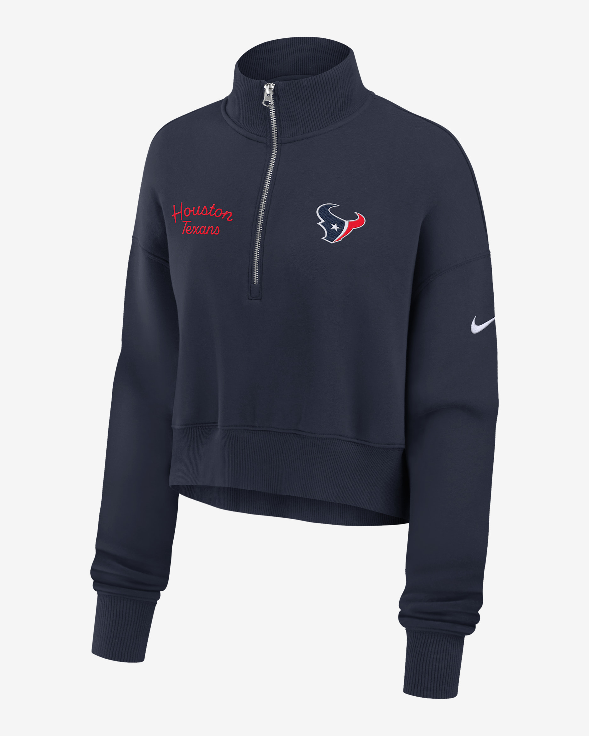 Sudadera de cuello redondo Nike de la NFL cropped de cierre de 1/4 para mujer Houston Texans Phoenix - Azul marino