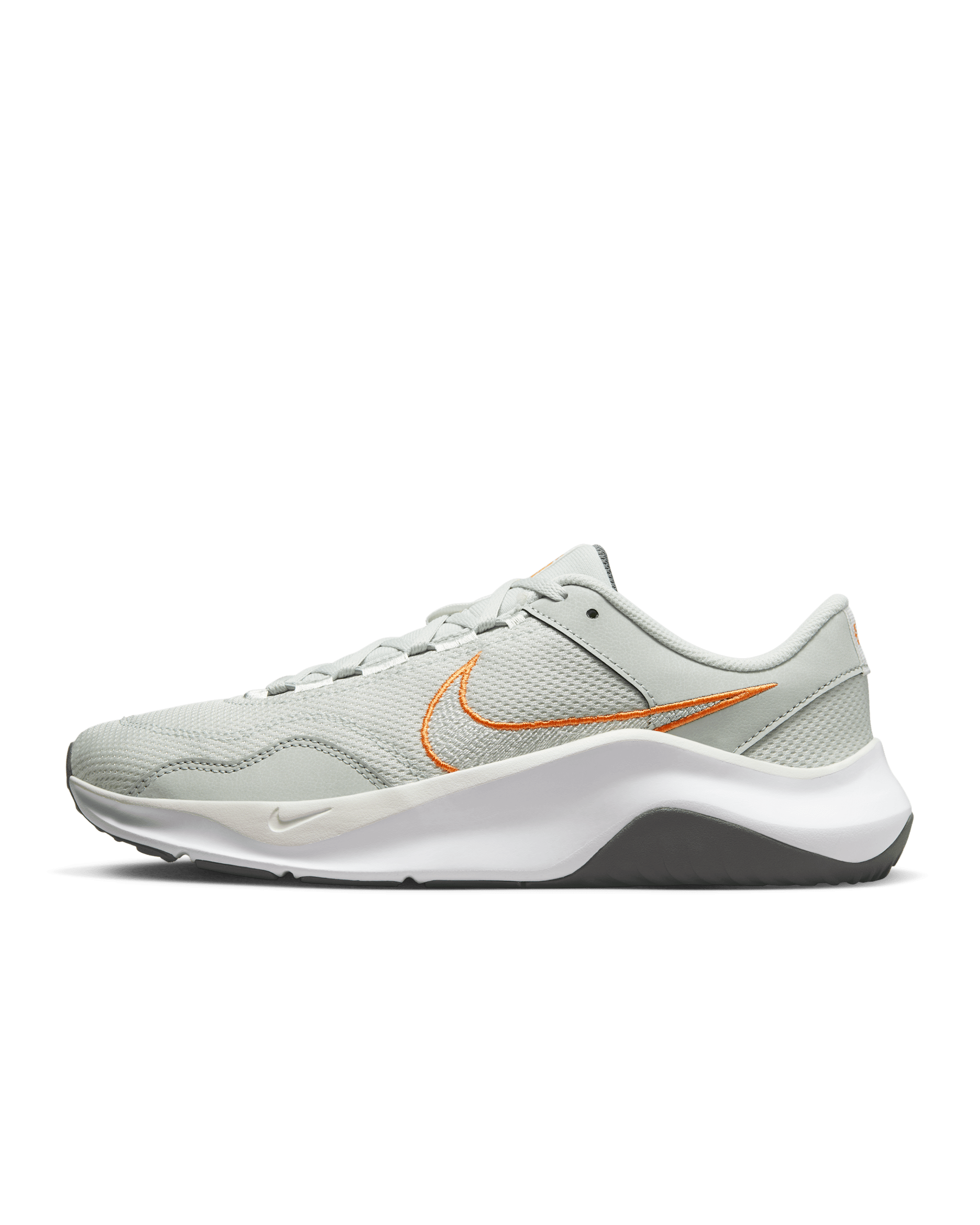 Nike Legend Essential 3 Next Nature Men's Workout Shoes - Light Silver/Iron Grey/Bright Mandarin/Summit White