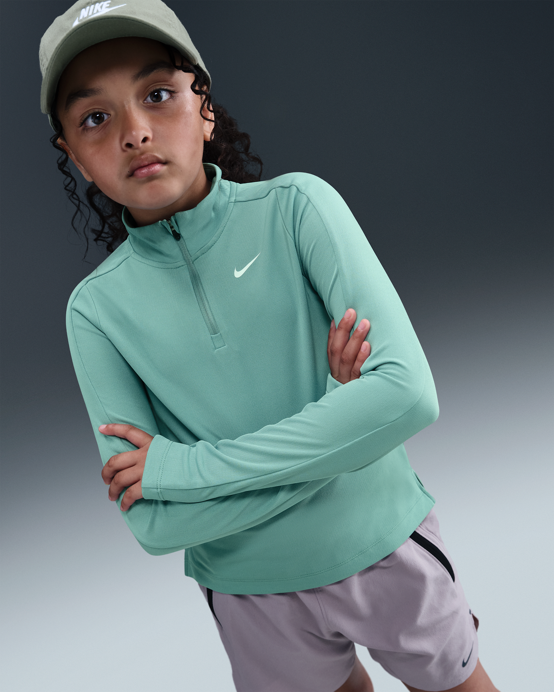 Nike Camiseta de manga larga con cremallera de 1/4 Dri-FIT - Niña - Cannon/Blanco