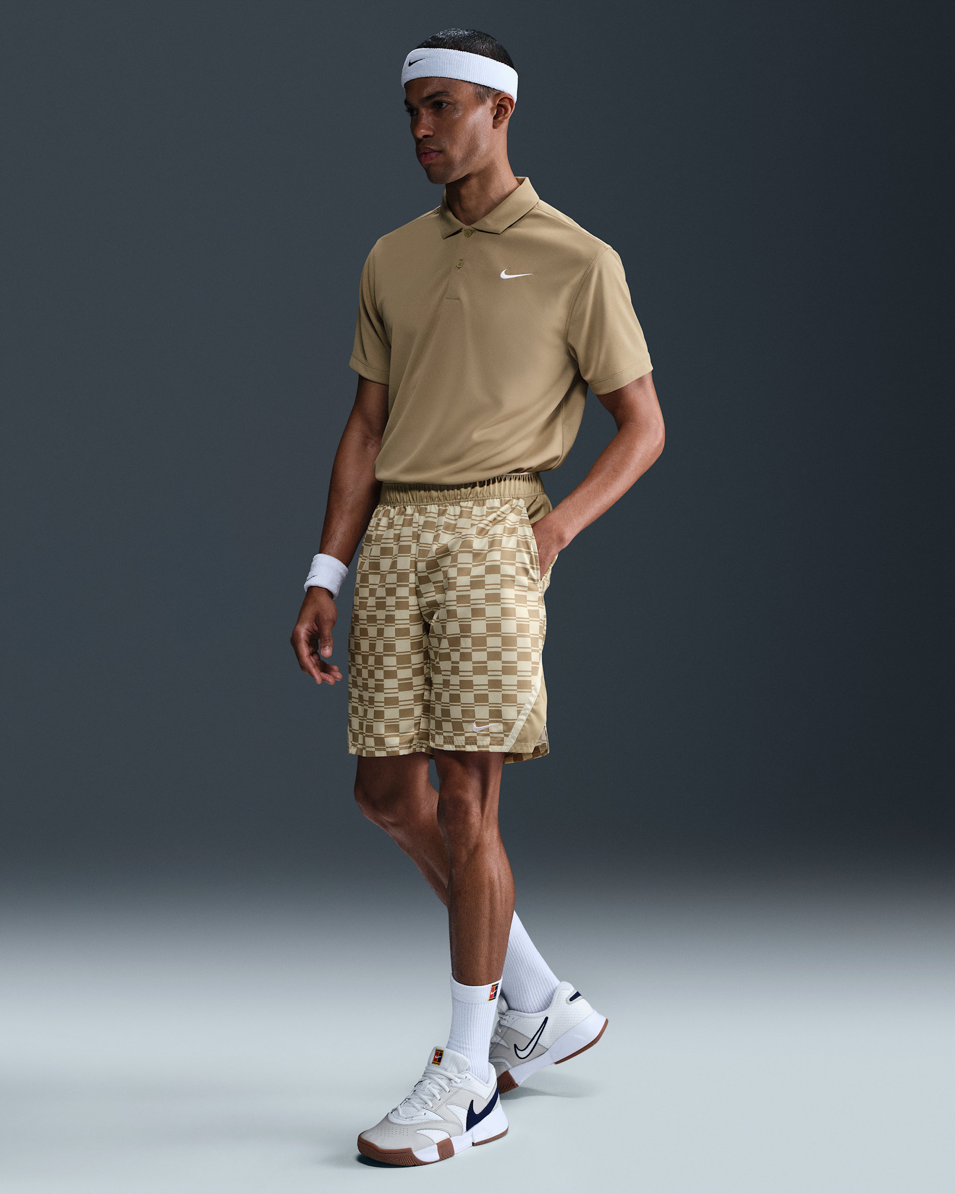 NikeCourt Victory Men's 9" Dri-FIT Tennis Shorts - Light Khaki/White