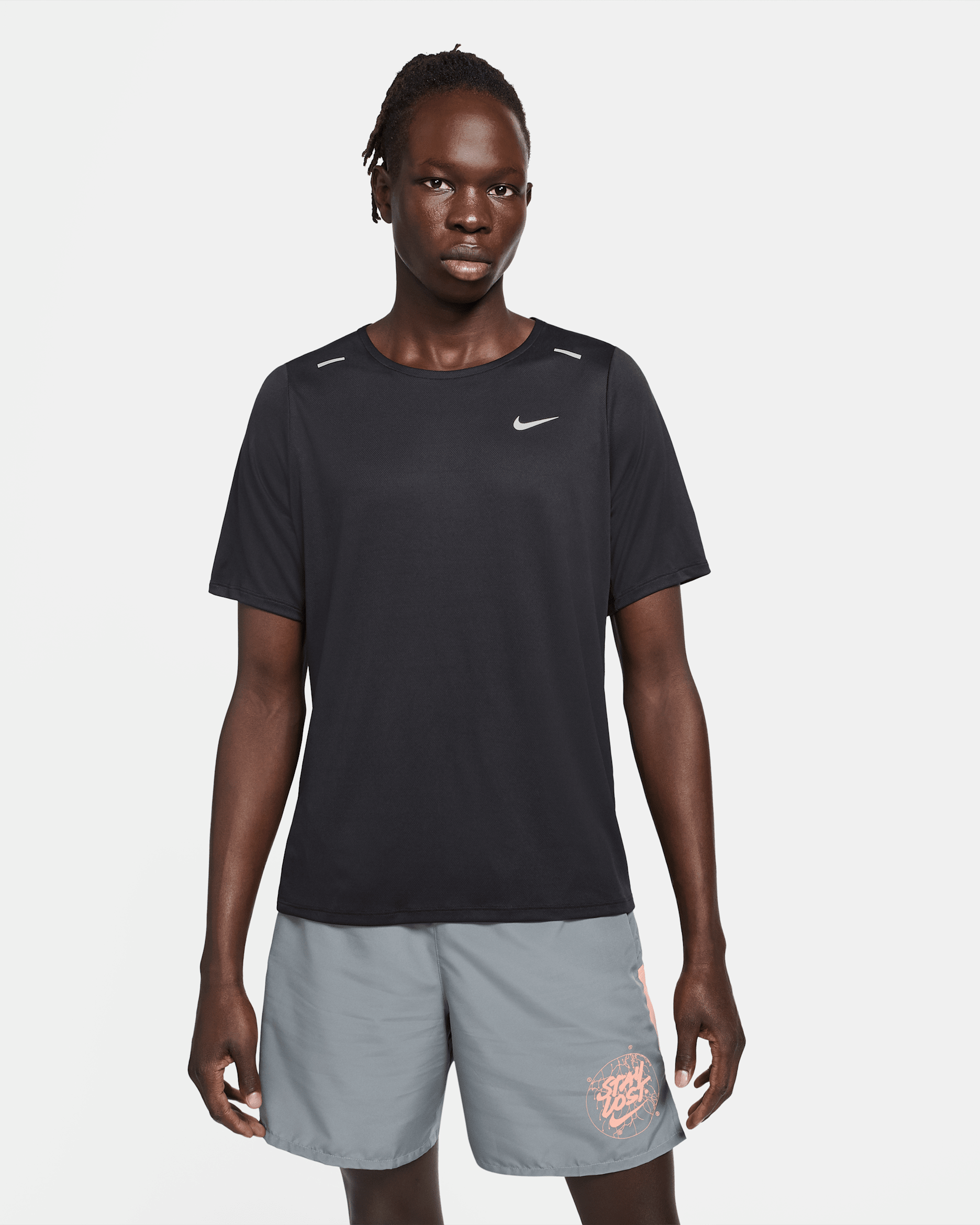 Haut à manches courtes Nike Rise 365 Wild Run pour Homme - Noir/Blanc