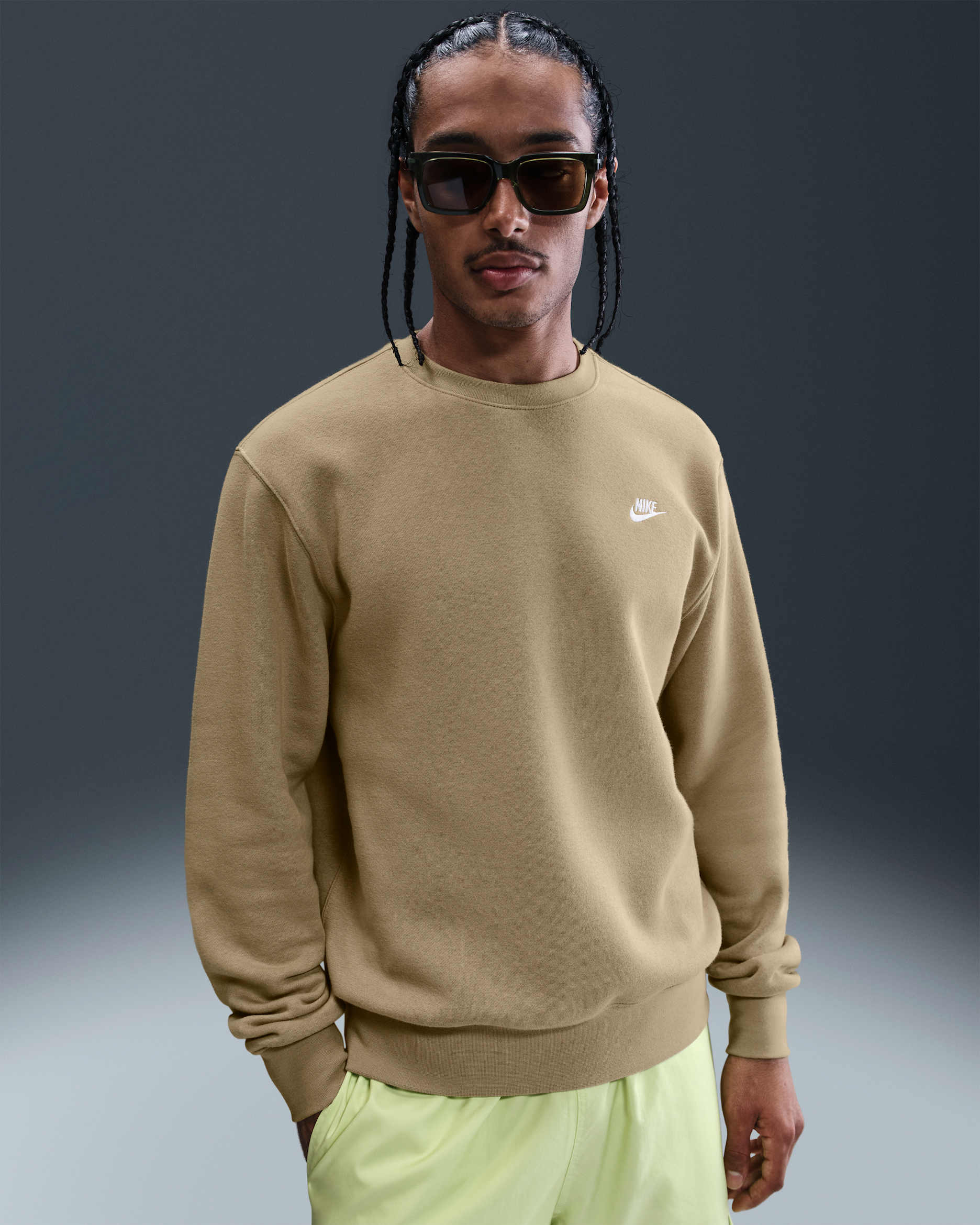 Nike Club Men's Fleece Crew - Parachute Beige/White