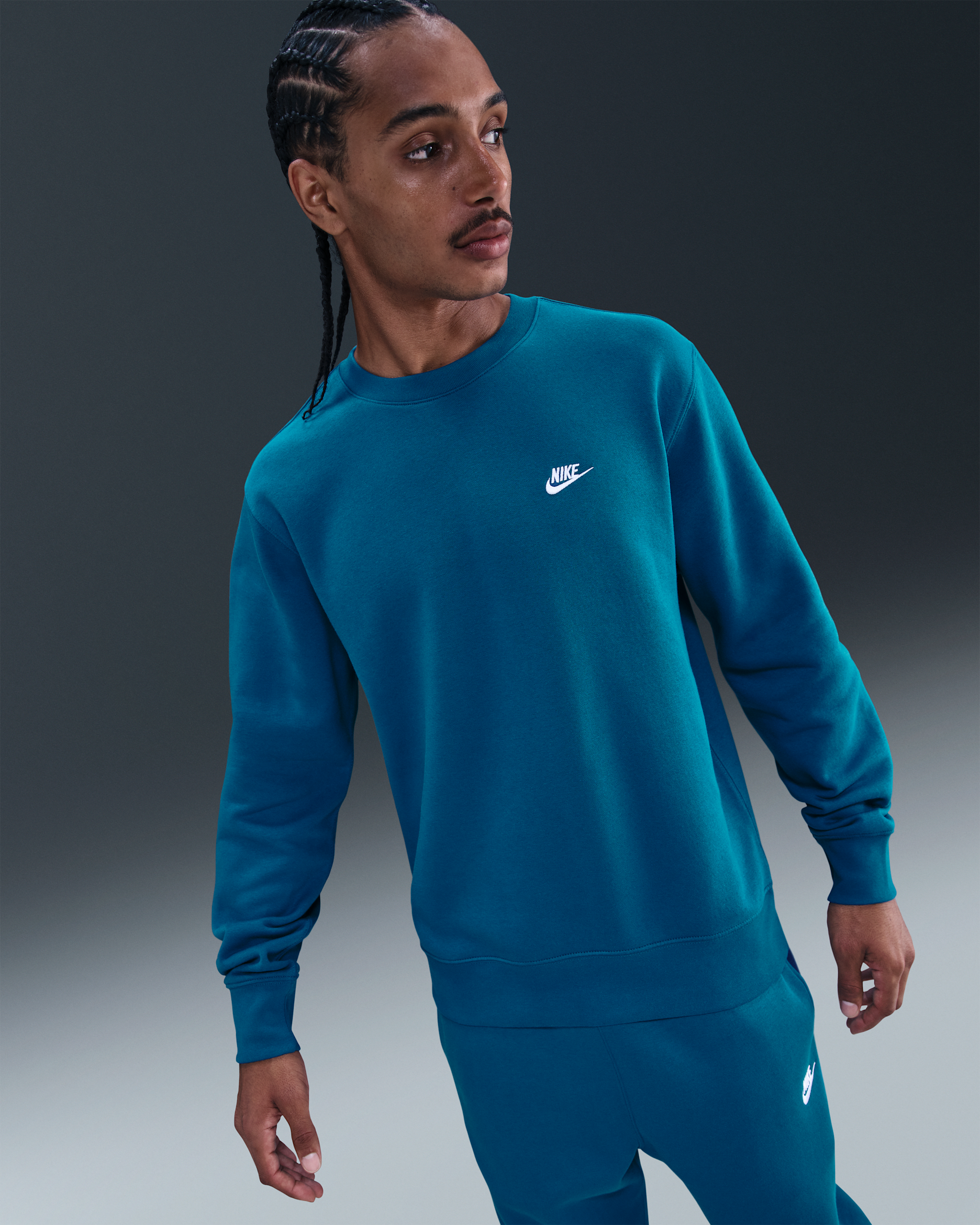 Nike Club Men's Fleece Crew - Green Abyss/White