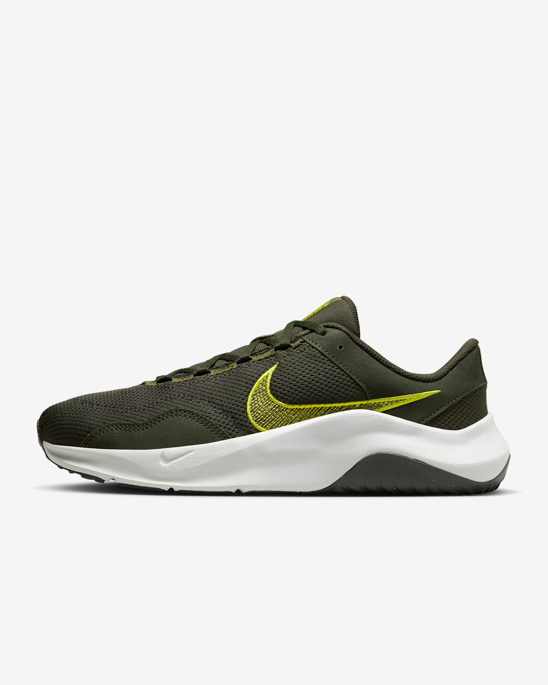 Nike Legend Essential 3 Next Nature Men's Workout Shoes - Sequoia/Light Silver/Medium Olive/High Voltage
