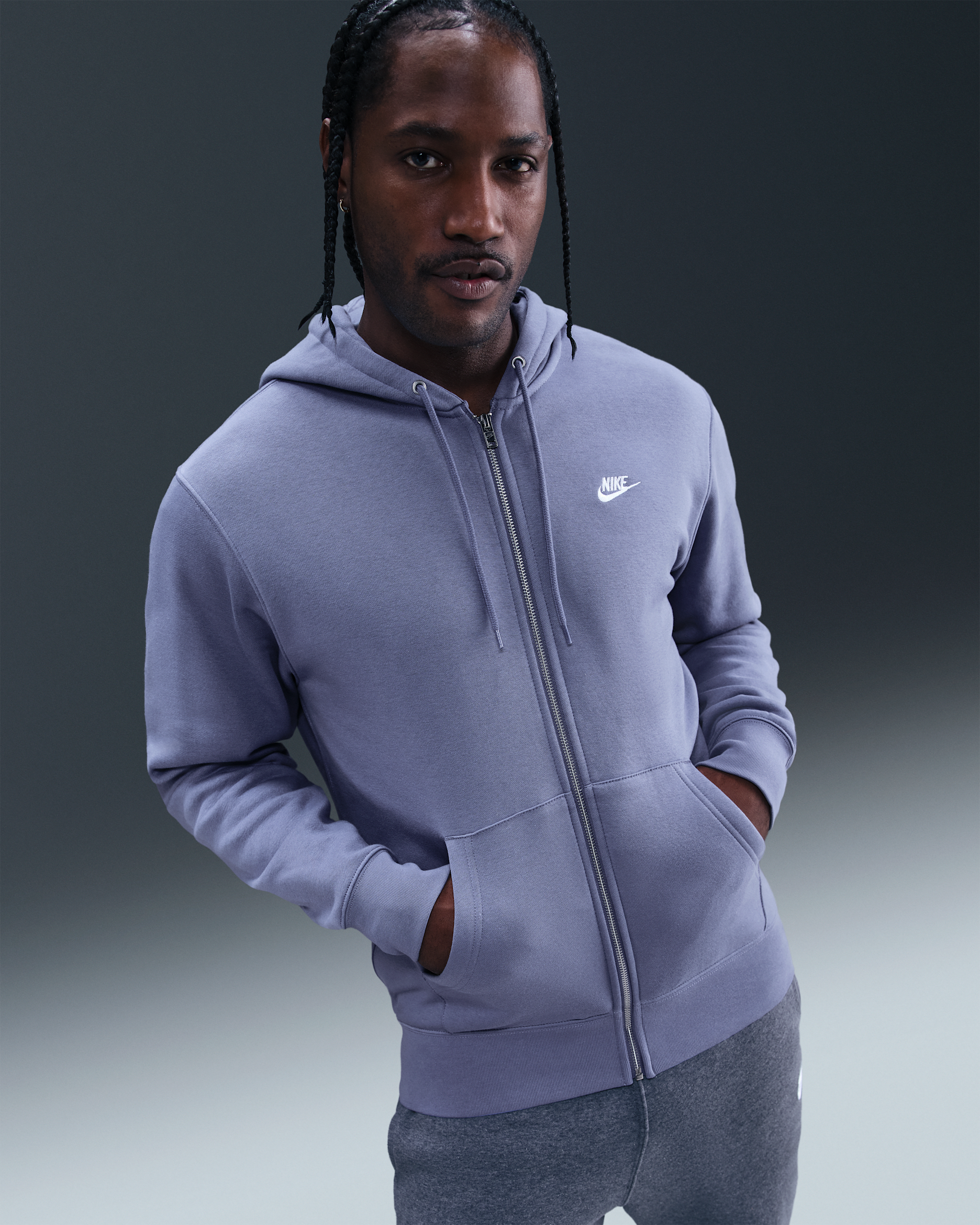 Nike Club Men's Full-Zip Fleece Hoodie - World Indigo/World Indigo/White