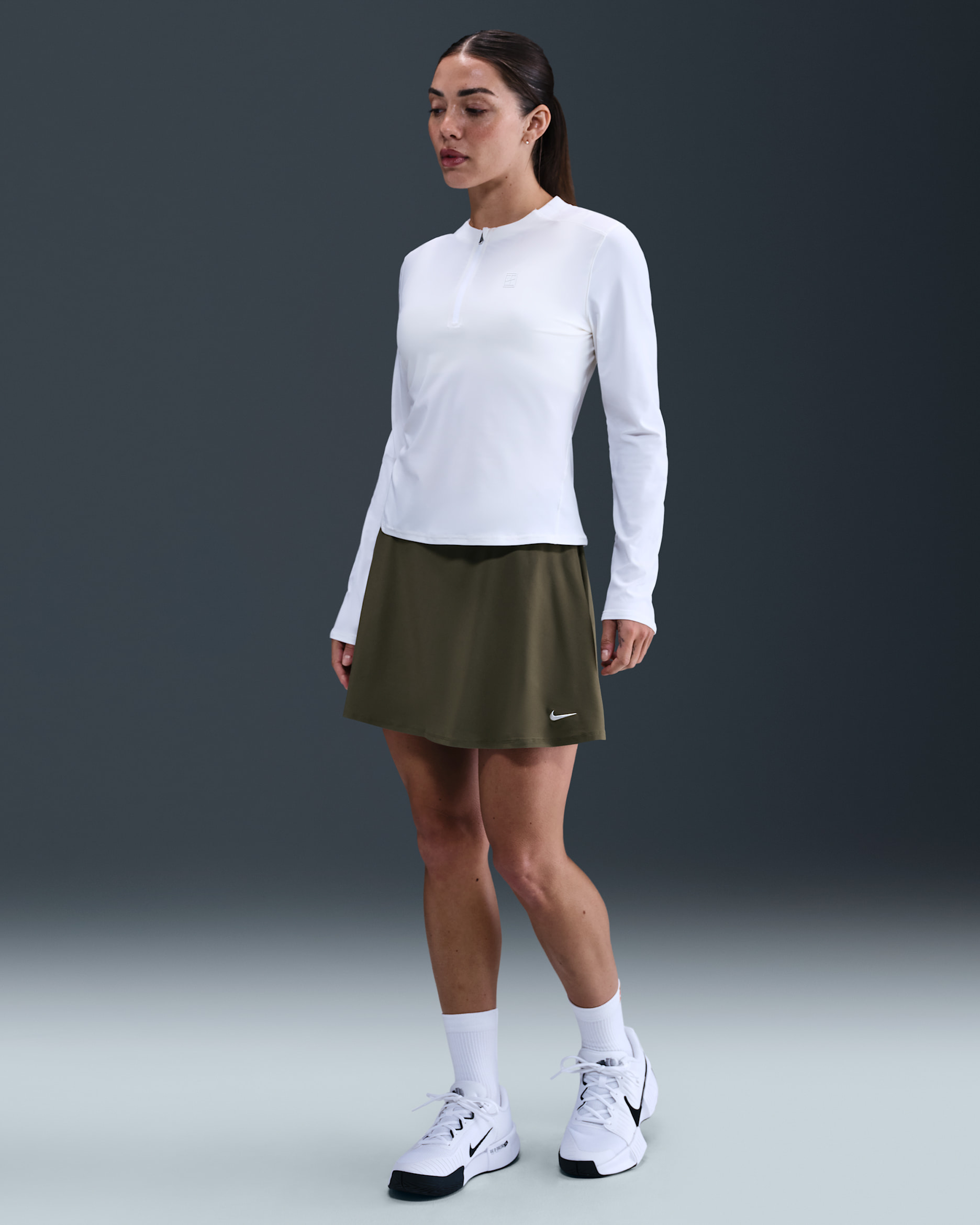 Nike Victory Women's Dri-FIT Flouncy Tennis Skirt - Medium Olive/Medium Olive/White