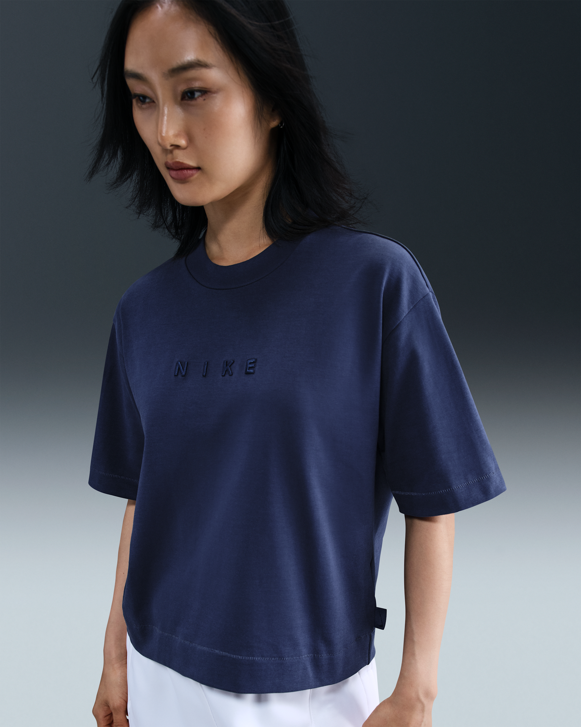 나이키 스포츠웨어 여성 박시 반팔 티셔츠 - 미드나이트 네이비