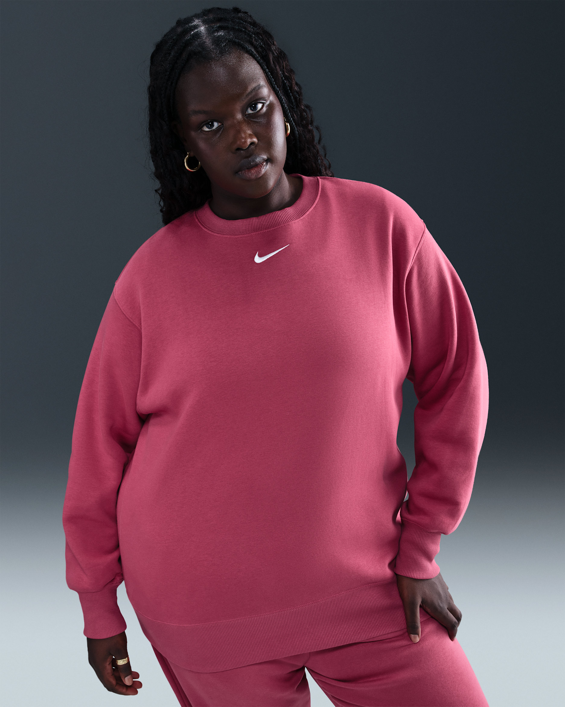 Nike Sportswear Phoenix Fleece Women's Oversized Crew-Neck Sweatshirt (Plus Size) - Sweet Beet/Sail