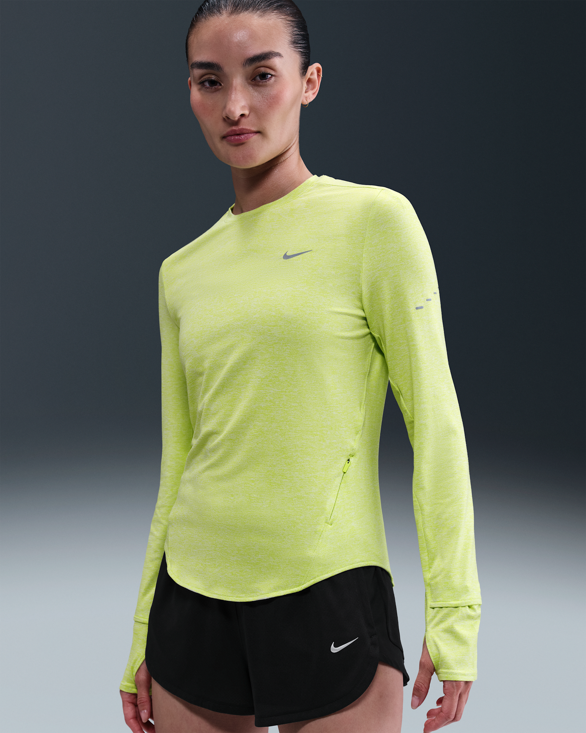 Nike Swift Women's Dri-FIT UV Long-Sleeve Crew-Neck Running Top - Cyber/Heather