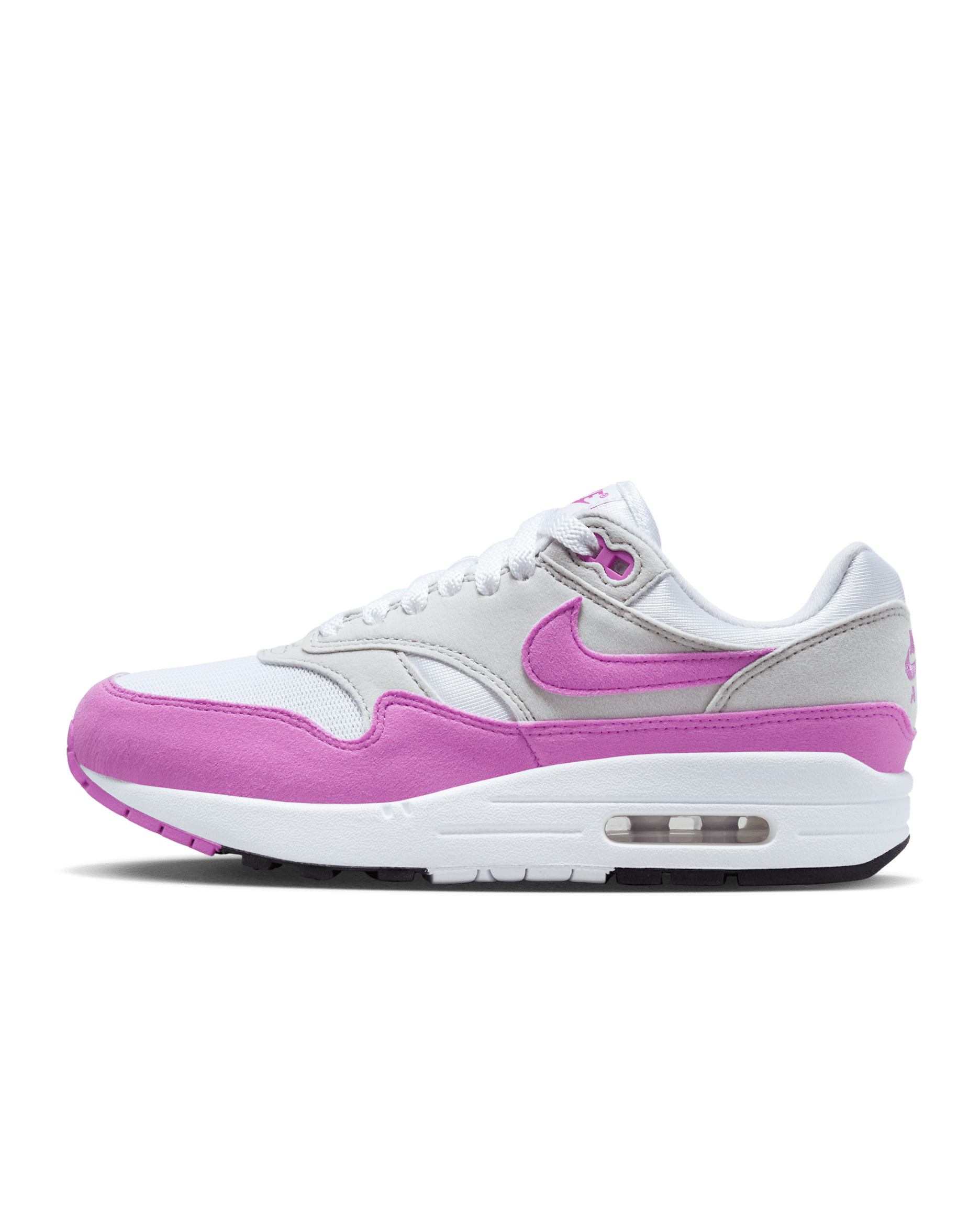 Nike Air Max 1 女鞋 - Neutral Grey/白色/黑色/Fuchsia Dream