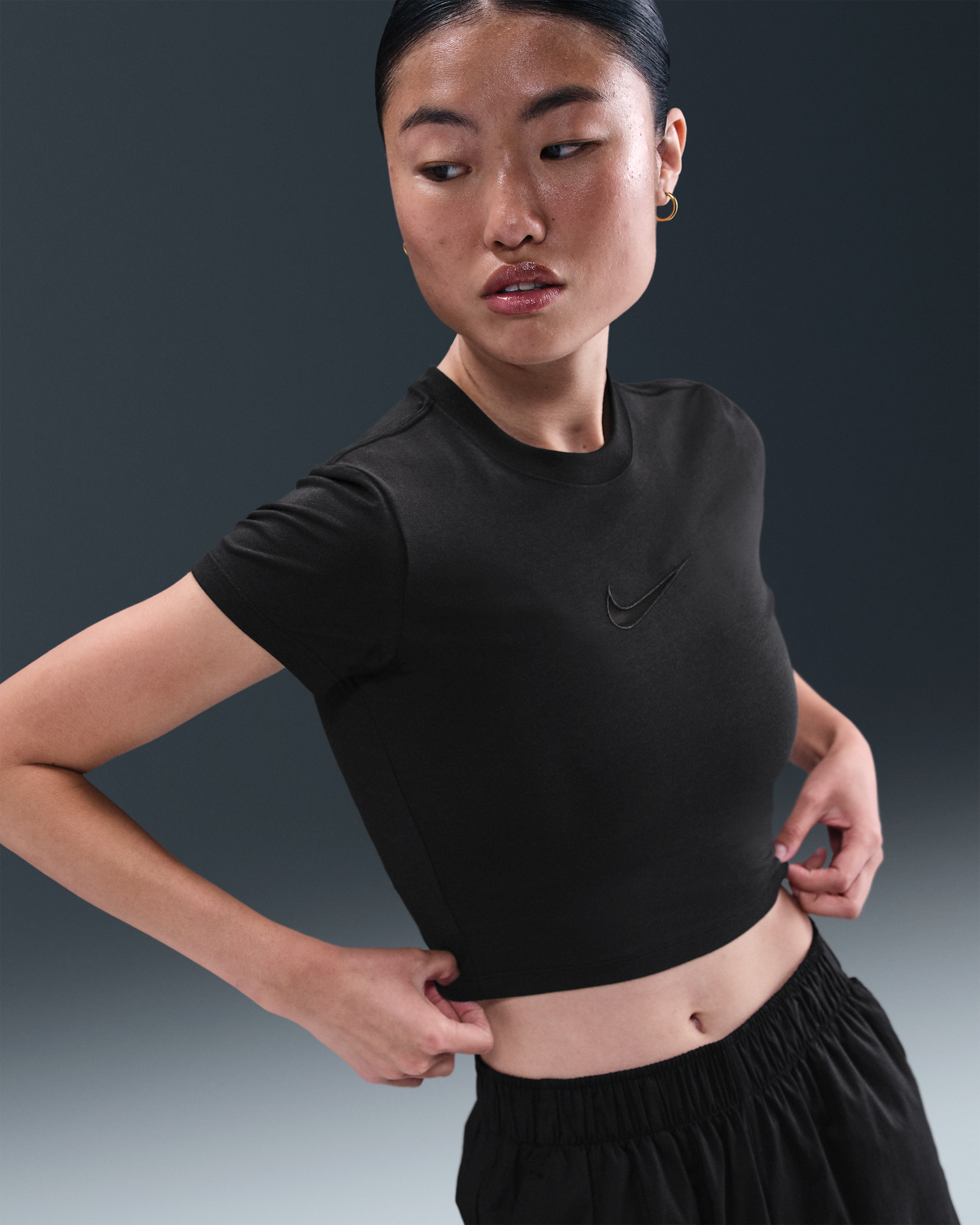 나이키 스포츠웨어 칠 니트 여성 크롭 티셔츠 - 블랙