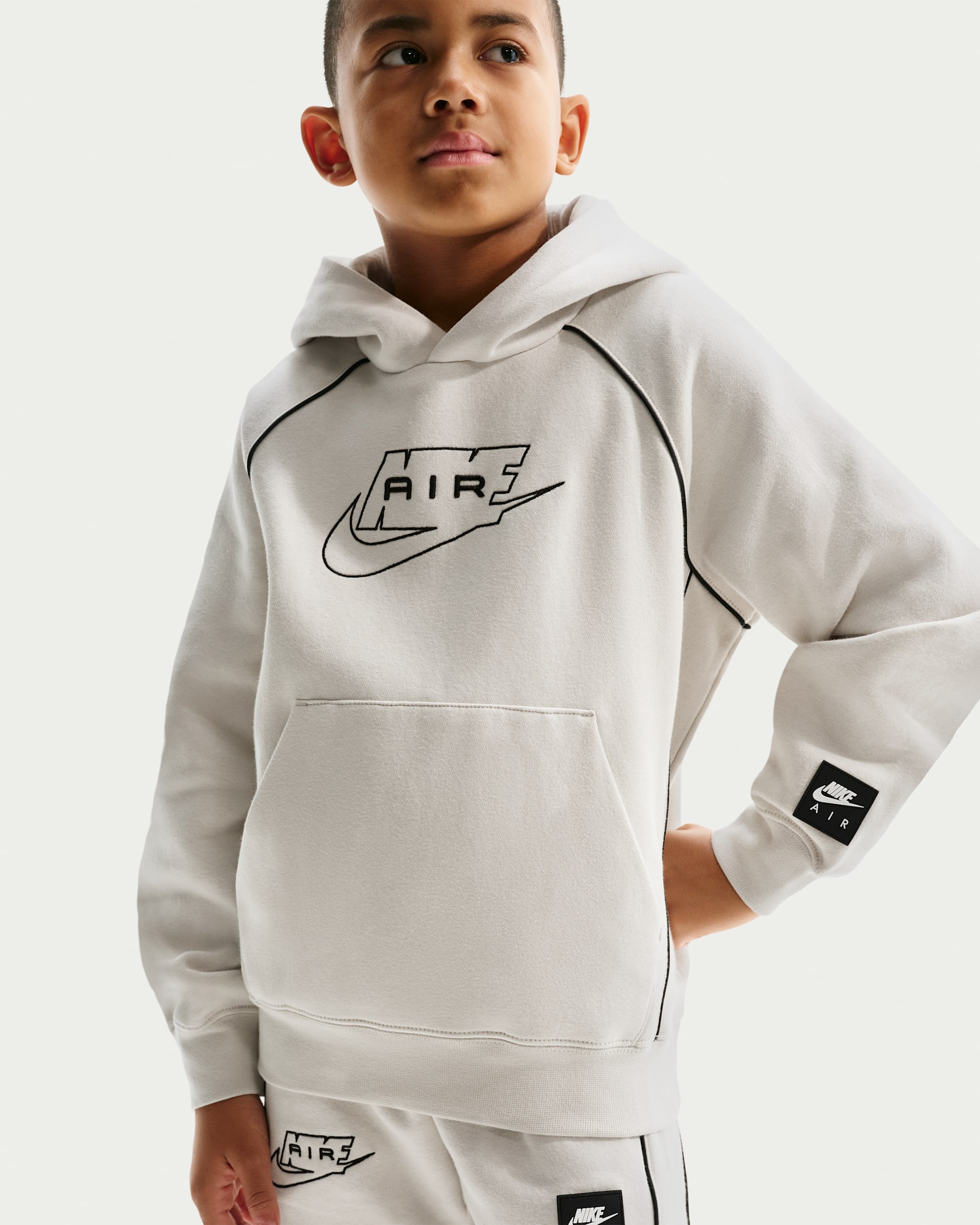 Nike Air Big Kids' Pullover Hoodie - Light Bone/Black/Black