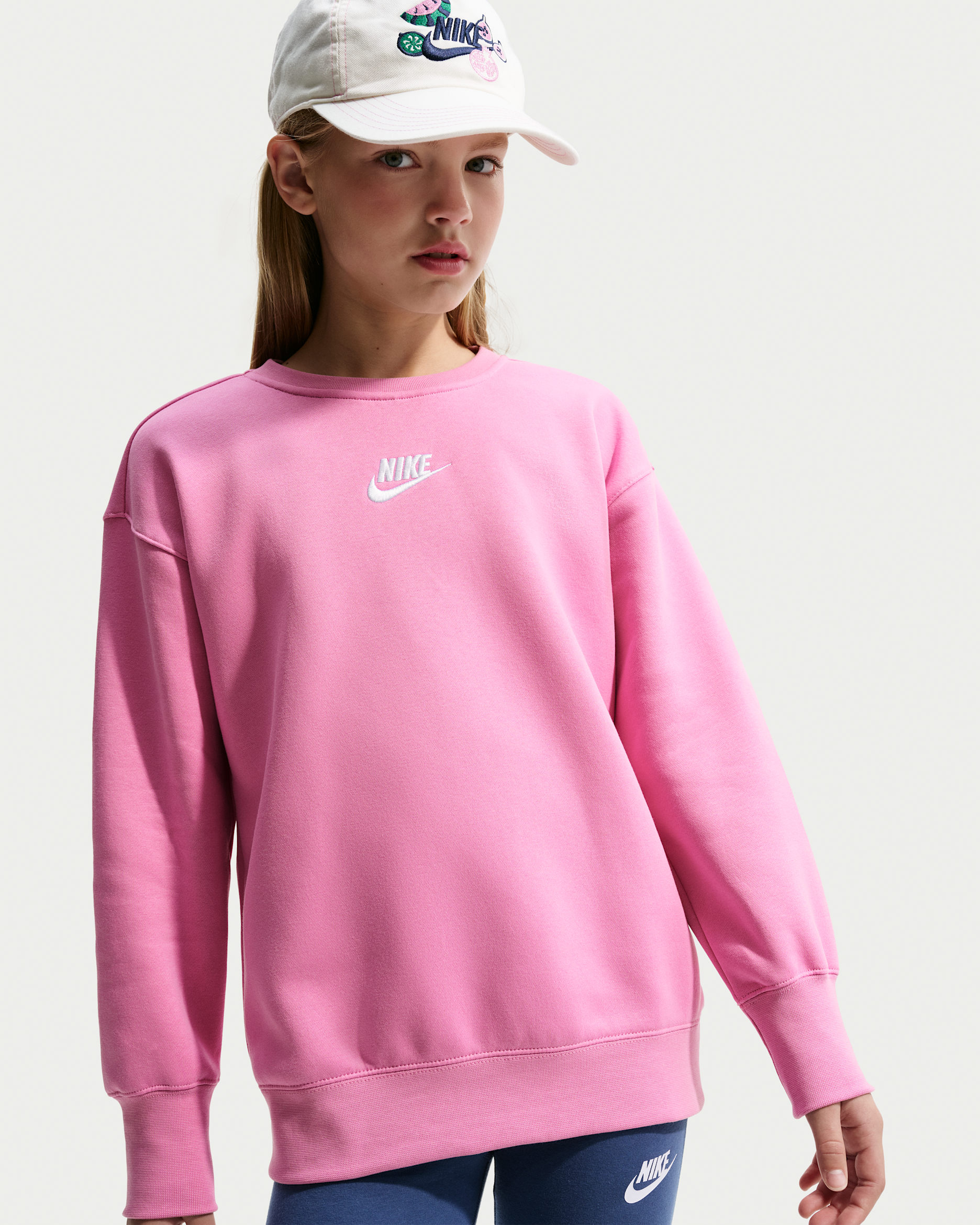 Nike Sportswear Club Fleece Big Kids' (Girls') Crew Sweatshirt - Magic Flamingo/White