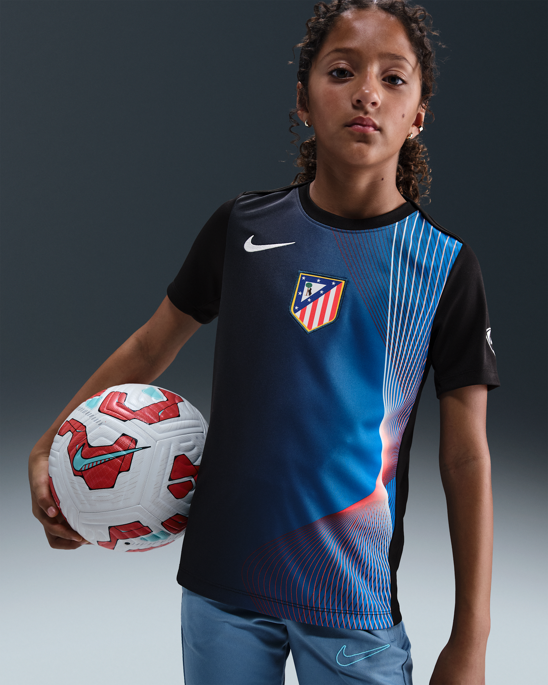 3e haut de foot d'avant-match Nike Dri-FIT Atlético Madrid Academy Pro pour ado - Noir/Blanc/Blanc