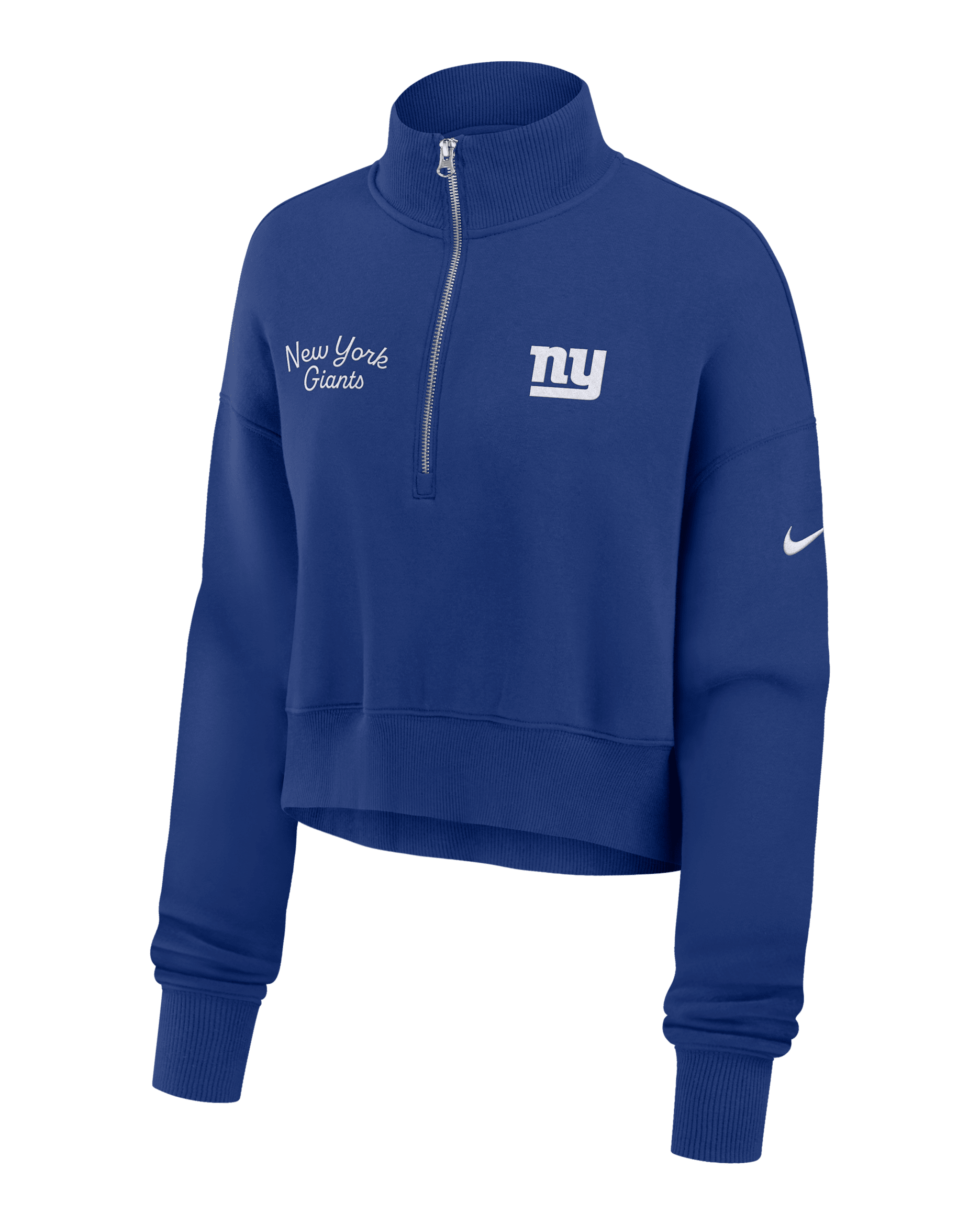 New York Giants Phoenix Women's Nike NFL Cropped 1/4-Zip Crew - Royal