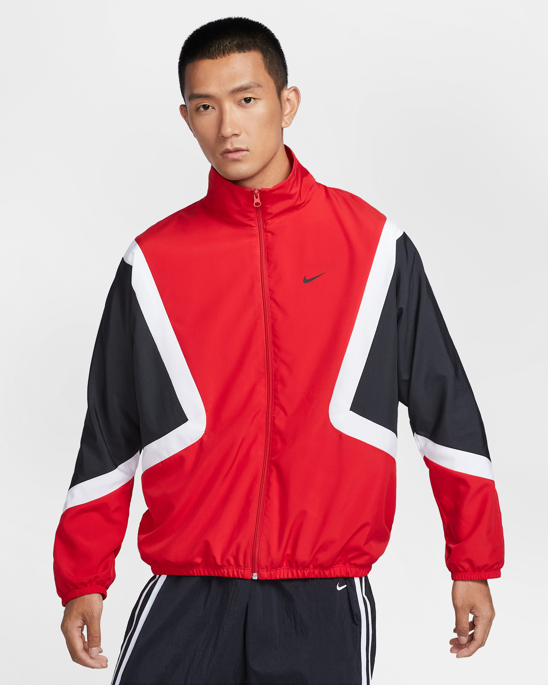 나이키 아이콘 남성용 우븐 농구 재킷 - 유니버시티 레드/블랙/화이트/블랙