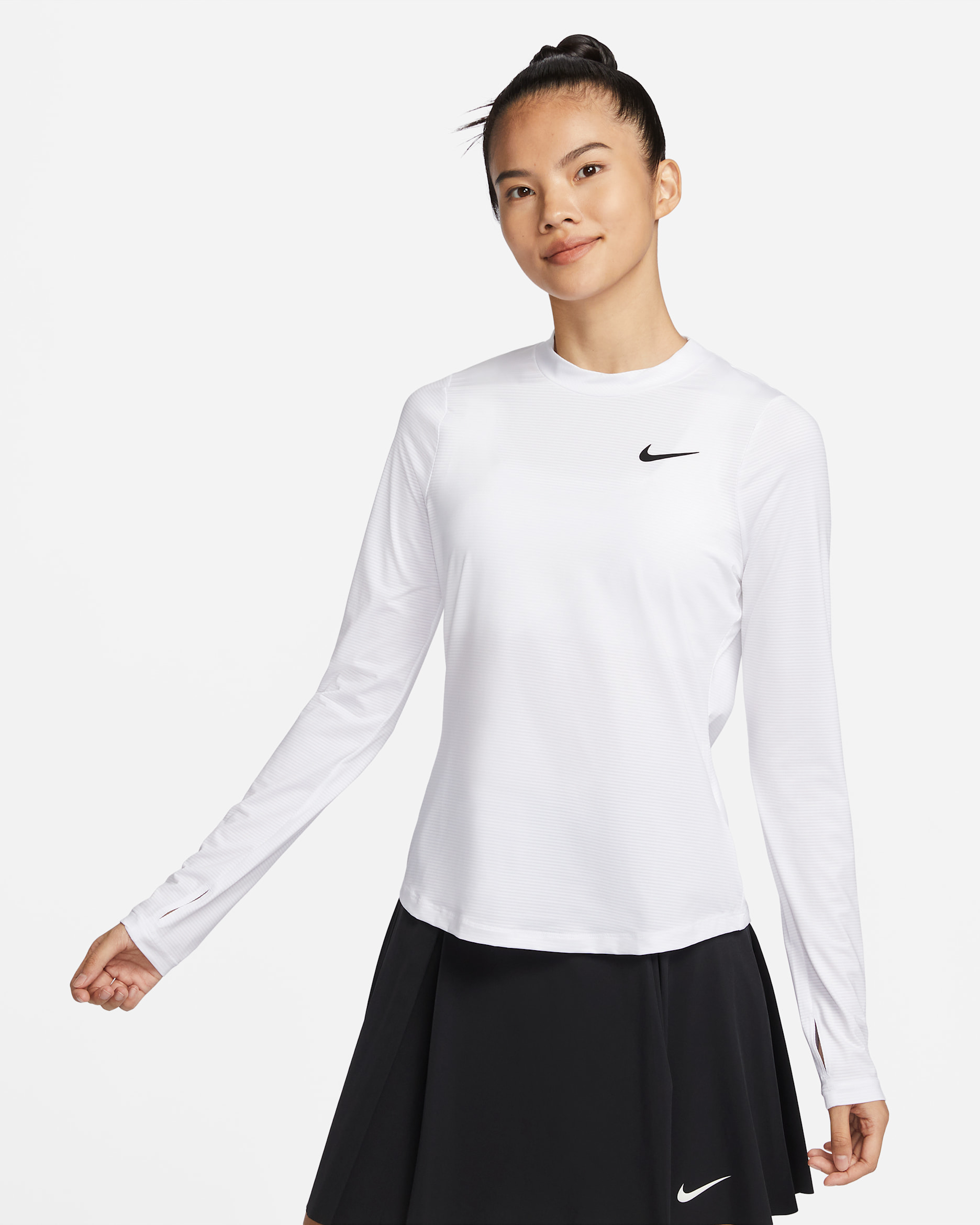 Playera de golf estampada de manga larga para mujer Nike Dri-FIT UV Victory - Blanco/Negro