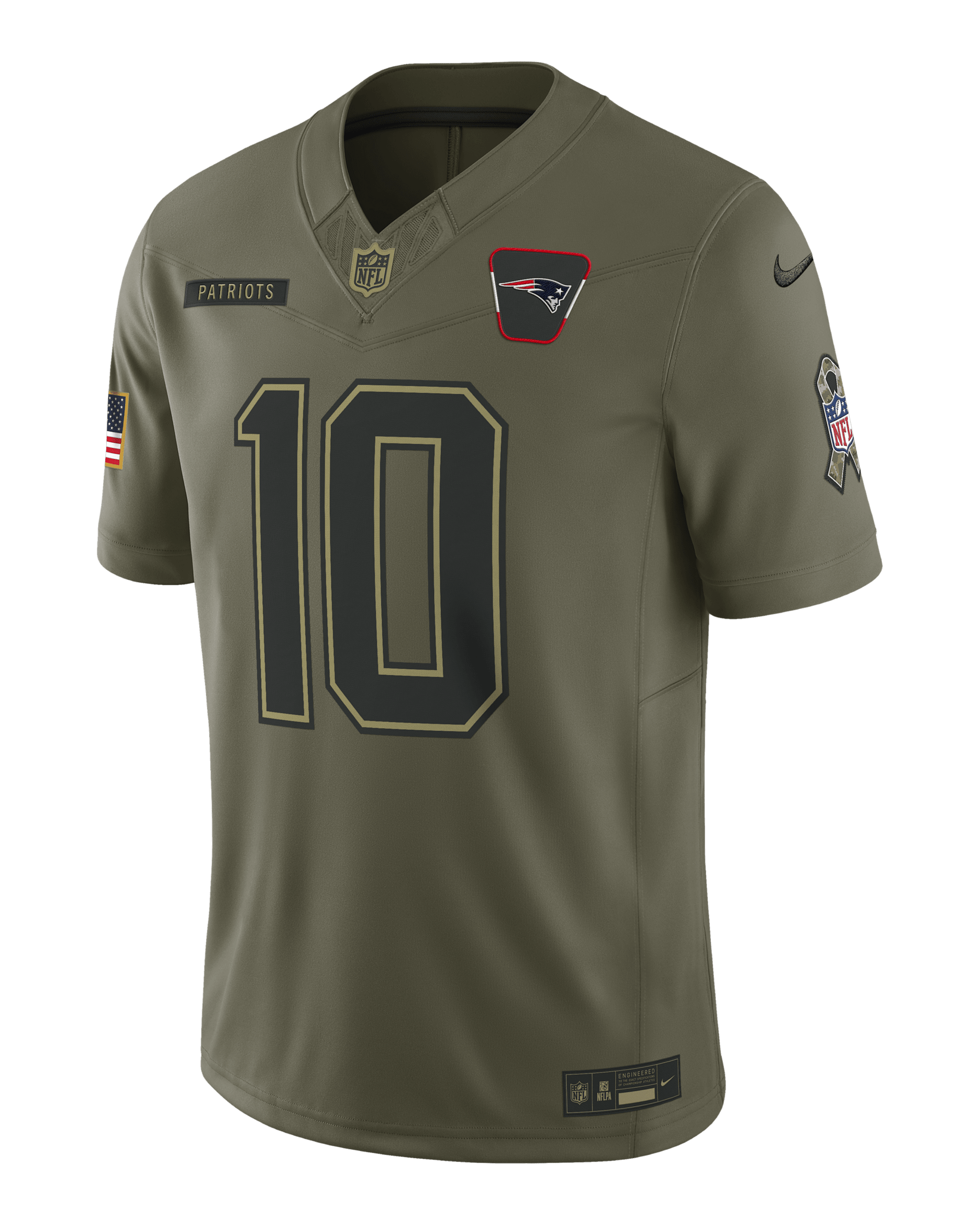 Drake Maye New England Patriots Salute to Service Men's Nike Dri-FIT NFL Limited Jersey - Medium Olive
