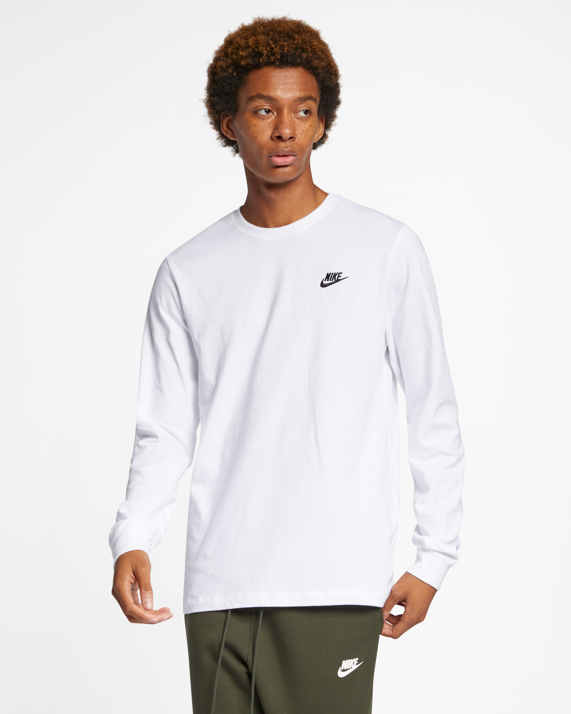 Nike Sportswear Club Men's Long-Sleeve T-Shirt - White/Black