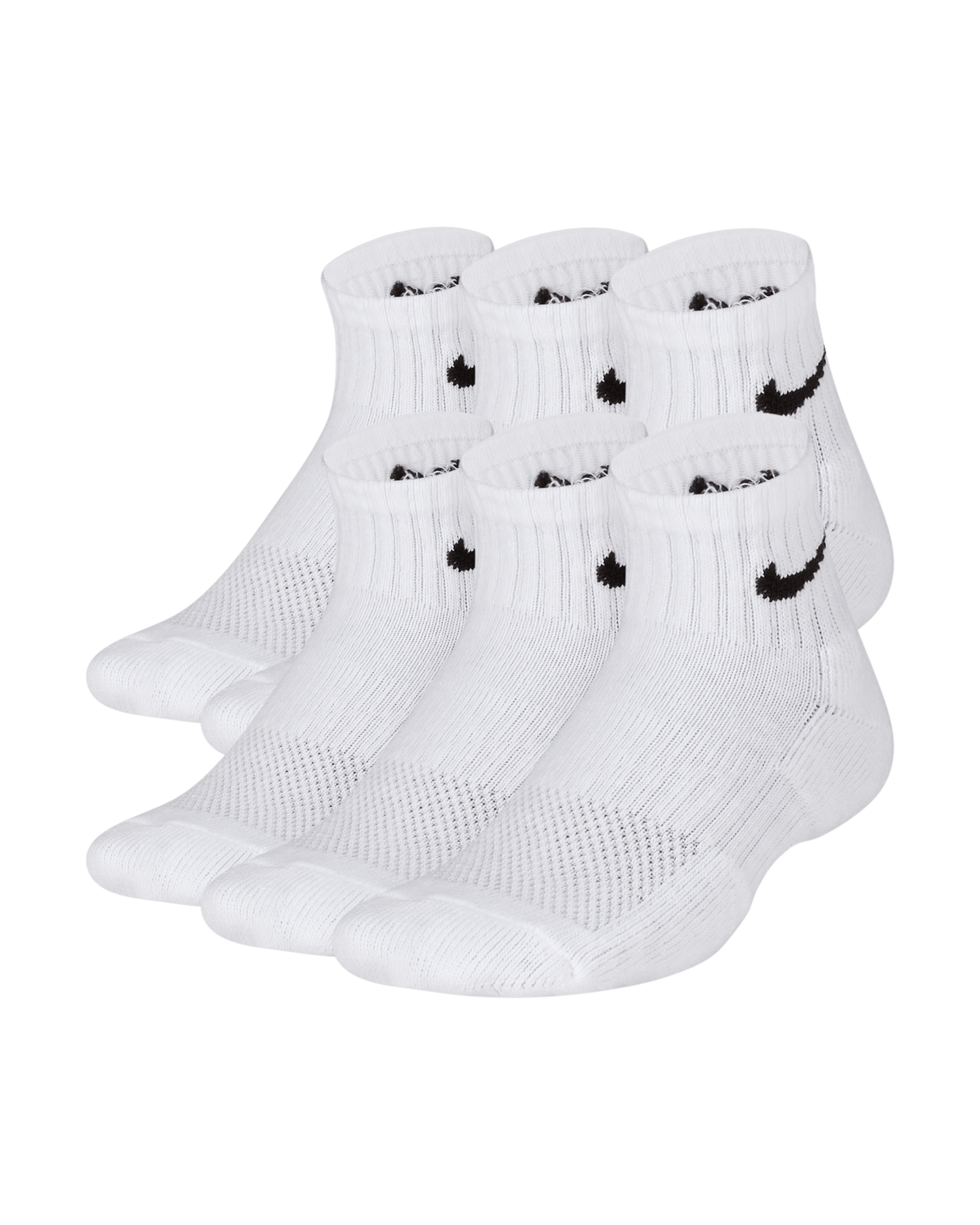 Nike Everyday Kids' Cushioned Ankle Socks (6 Pairs) - White/Black