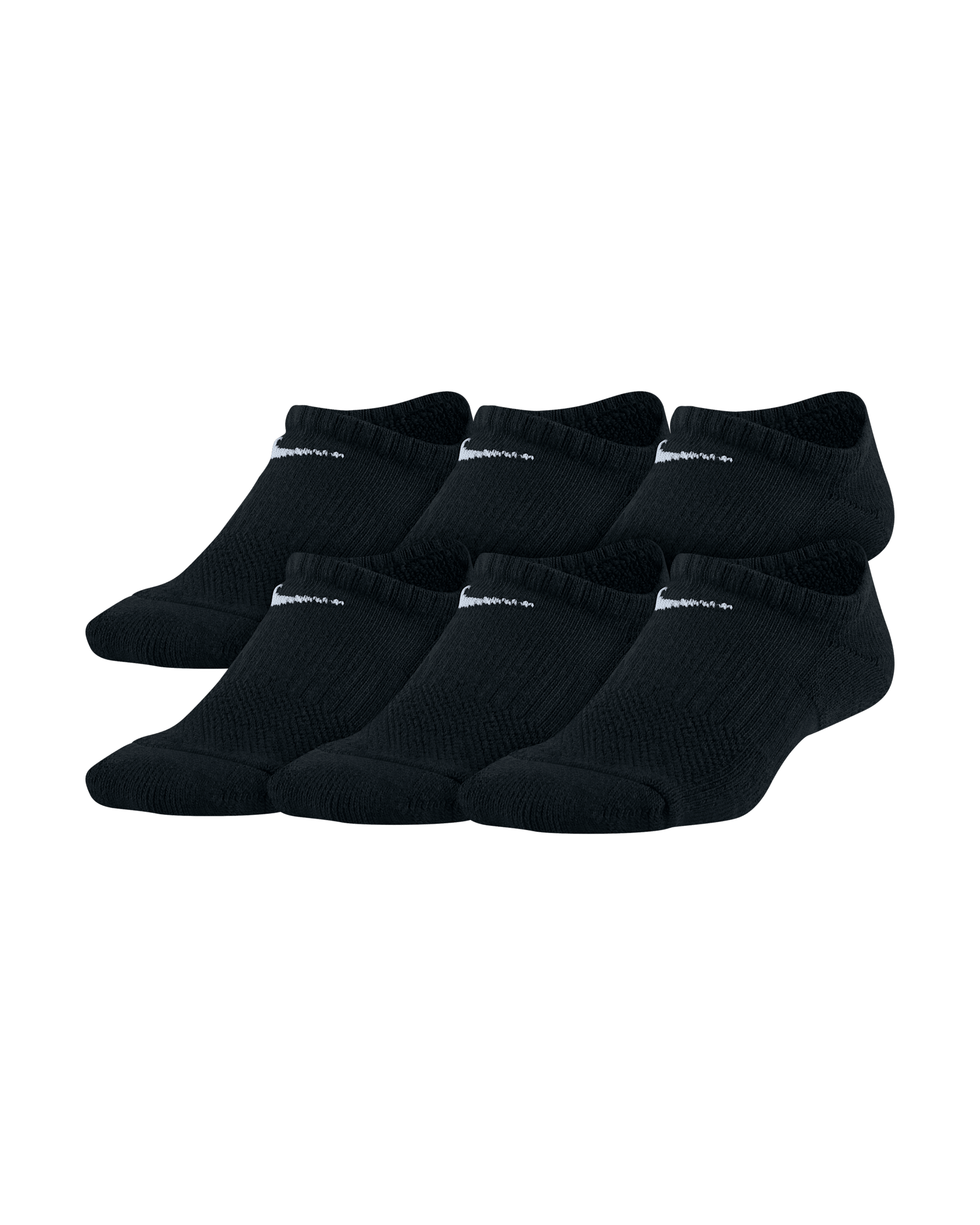 Nike Performance Cushioned No-Show 兒童訓練襪 (6 雙) - 黑色/白色