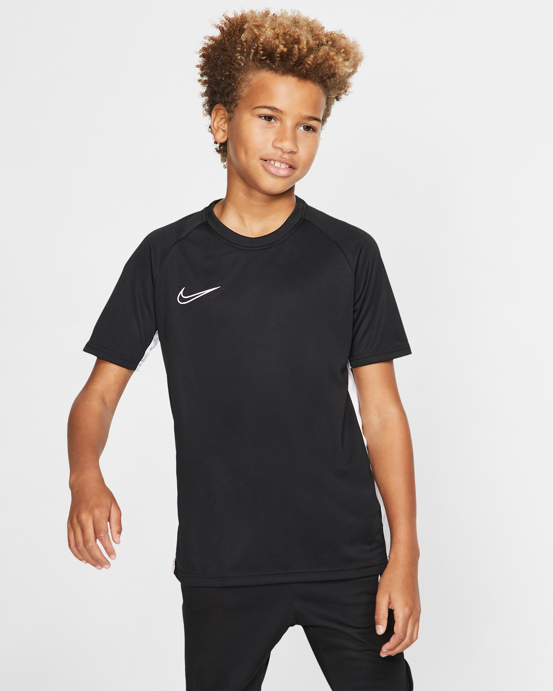 Nike Dri-FIT Academy Older Kids' Short-Sleeve Football Top - Black/White/White