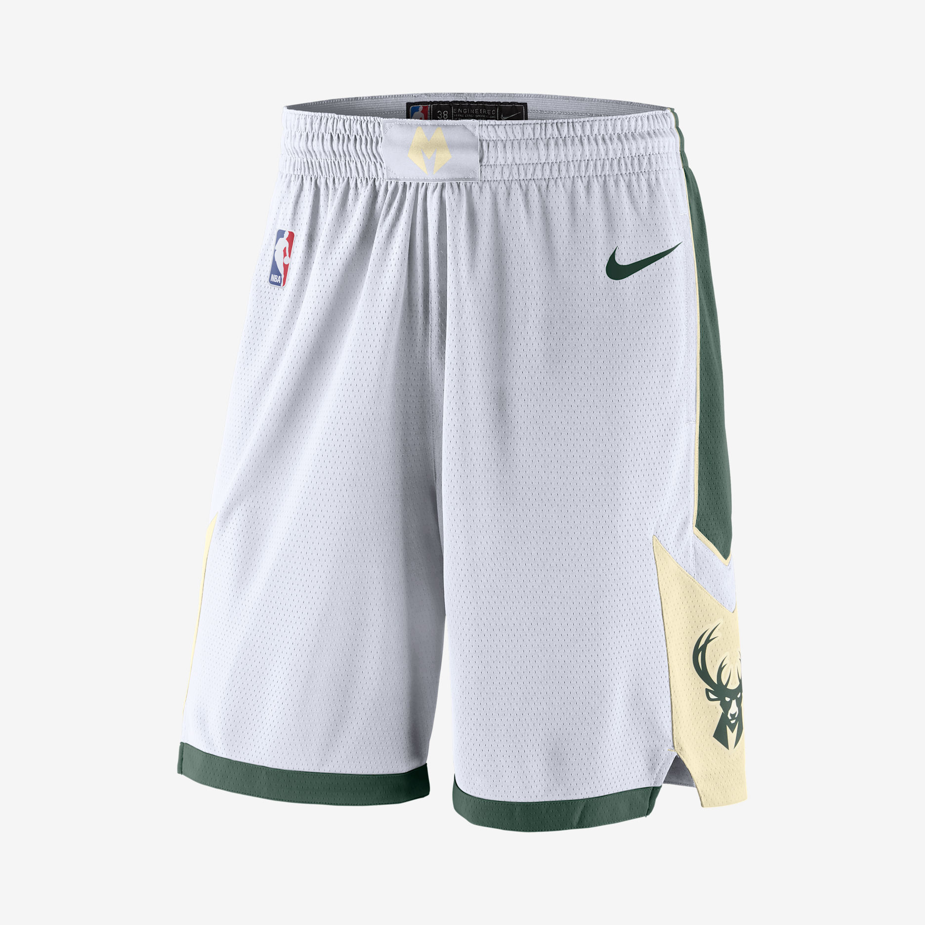 Calções NBA Nike Swingman Milwaukee Bucks para homem - Branco/Fir/Flat Opal/Fir