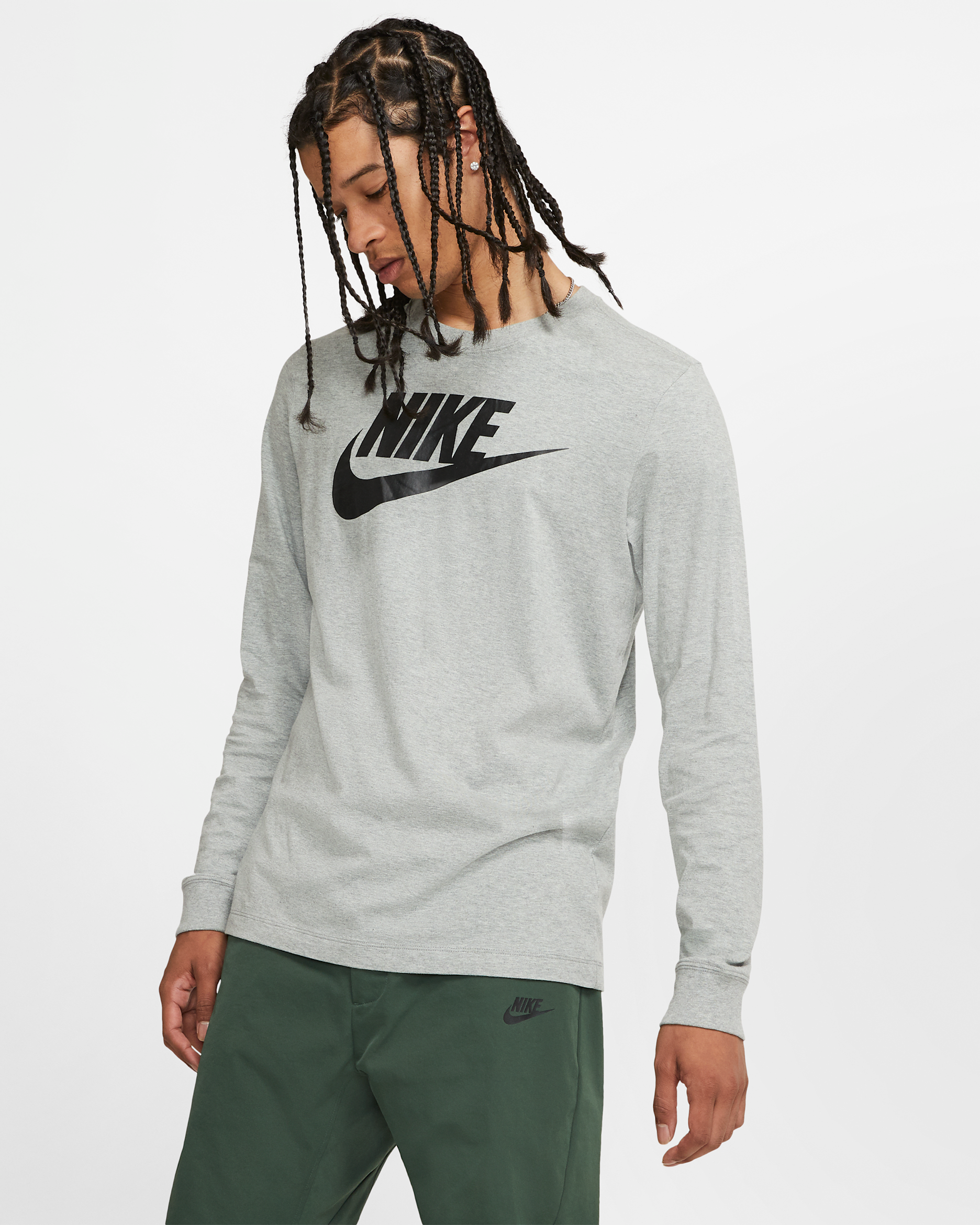 Nike Sportswear Men's Long-Sleeve T-Shirt - Dark Grey Heather/Black