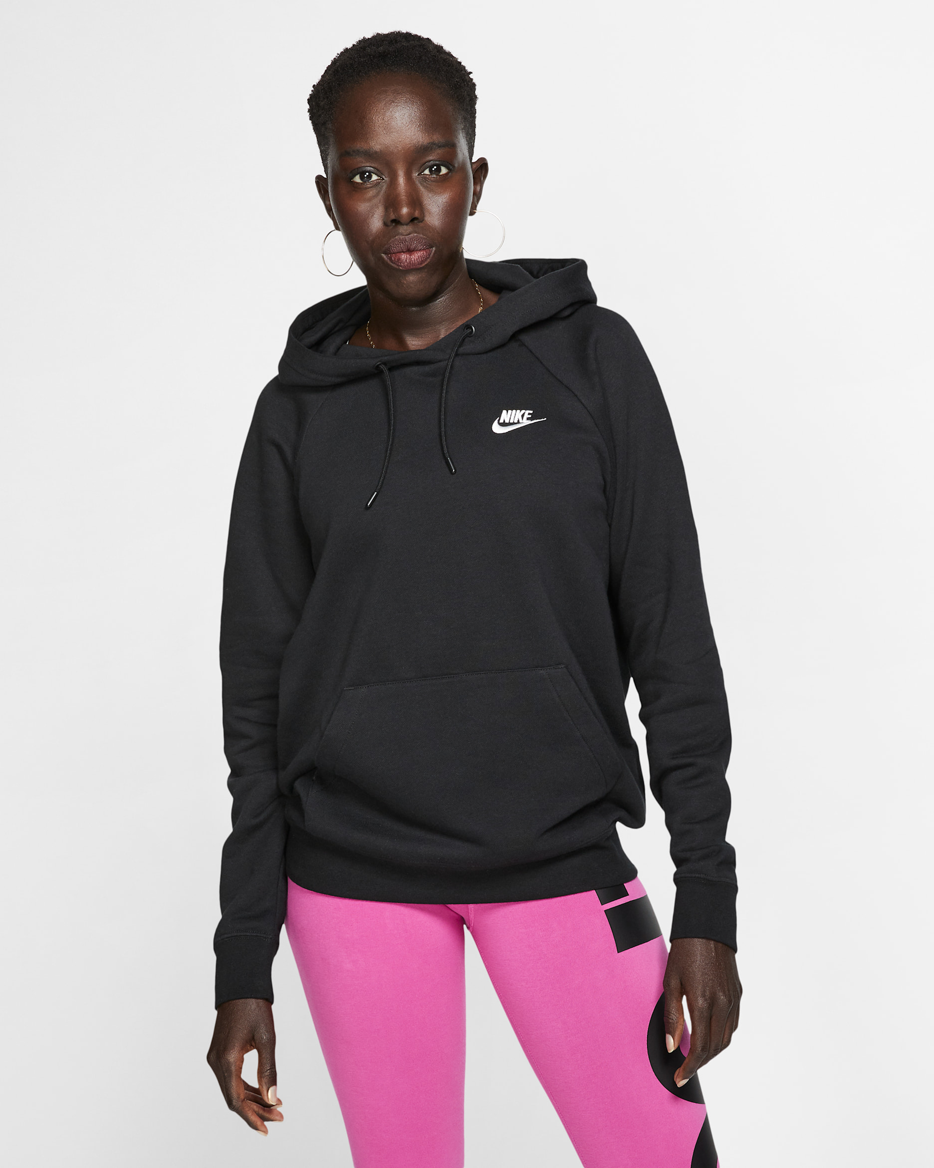 Nike Sportswear Essential Women's Fleece Pullover Hoodie - Black/White