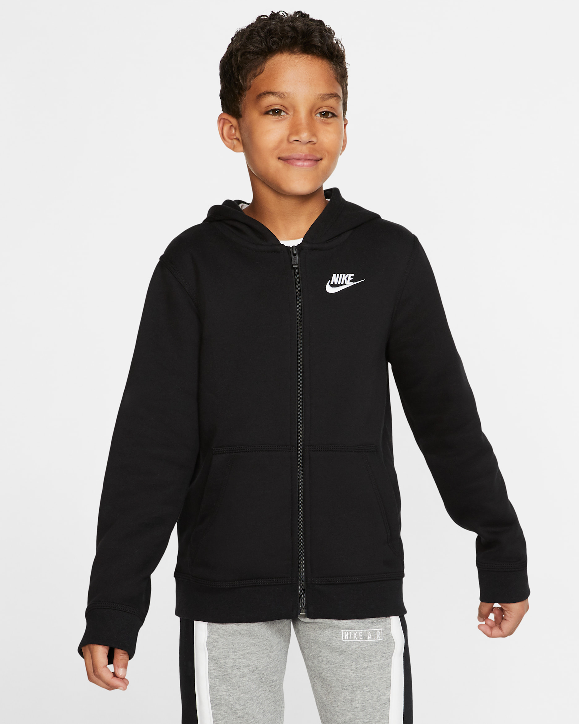 Nike Sportswear Club Big Kids' Full-Zip Hoodie - Black/Black/White