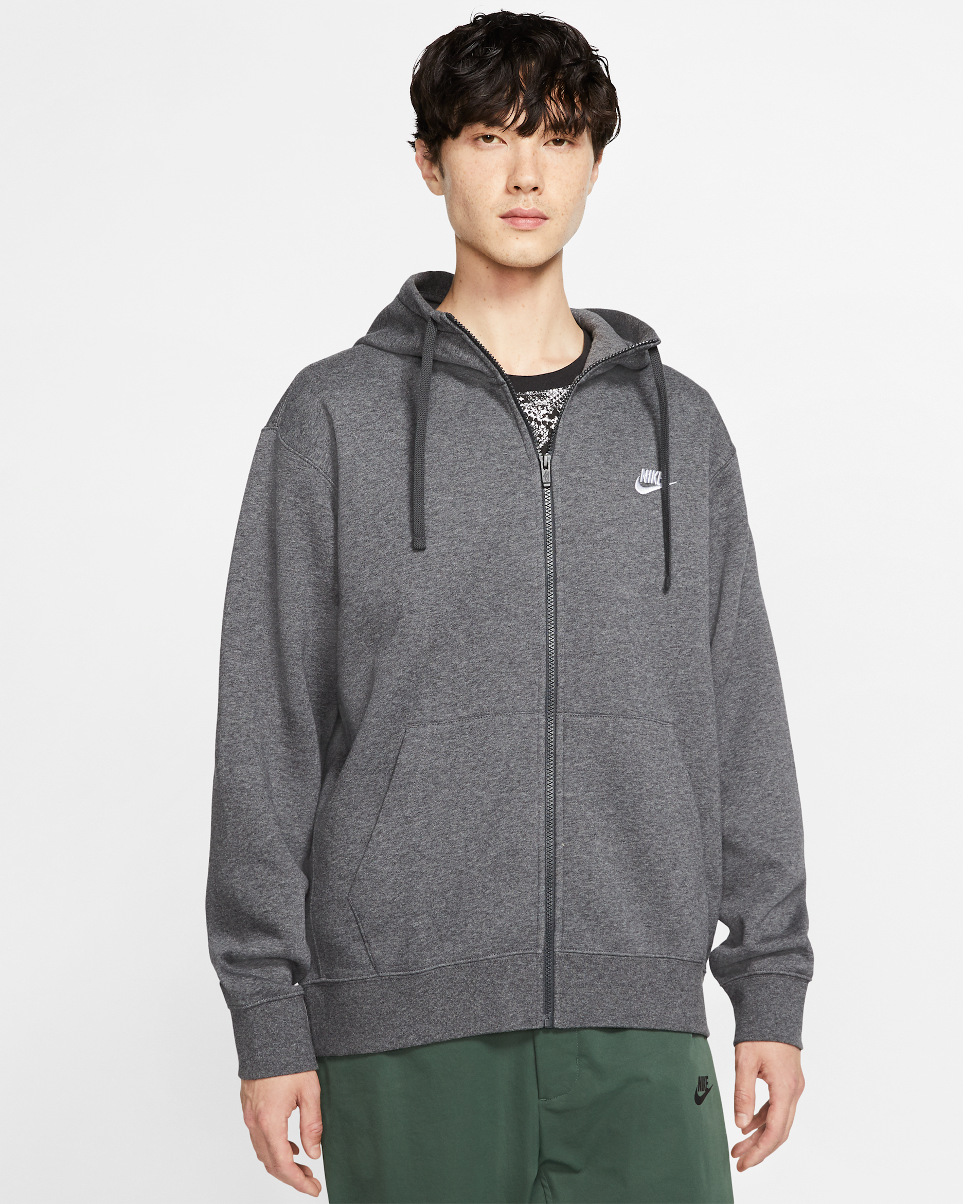 Nike Sportswear Club Fleece Men's Full-Zip Hoodie - Charcoal Heather/Anthracite/White