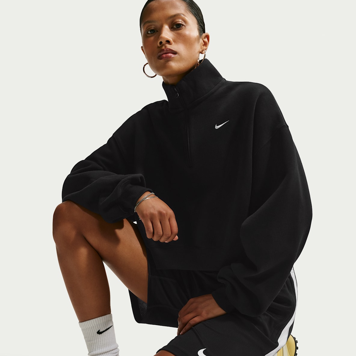 Nike Studio Fleece Medium Weight — Women's Oversized 1/4-Zip Cropped Top