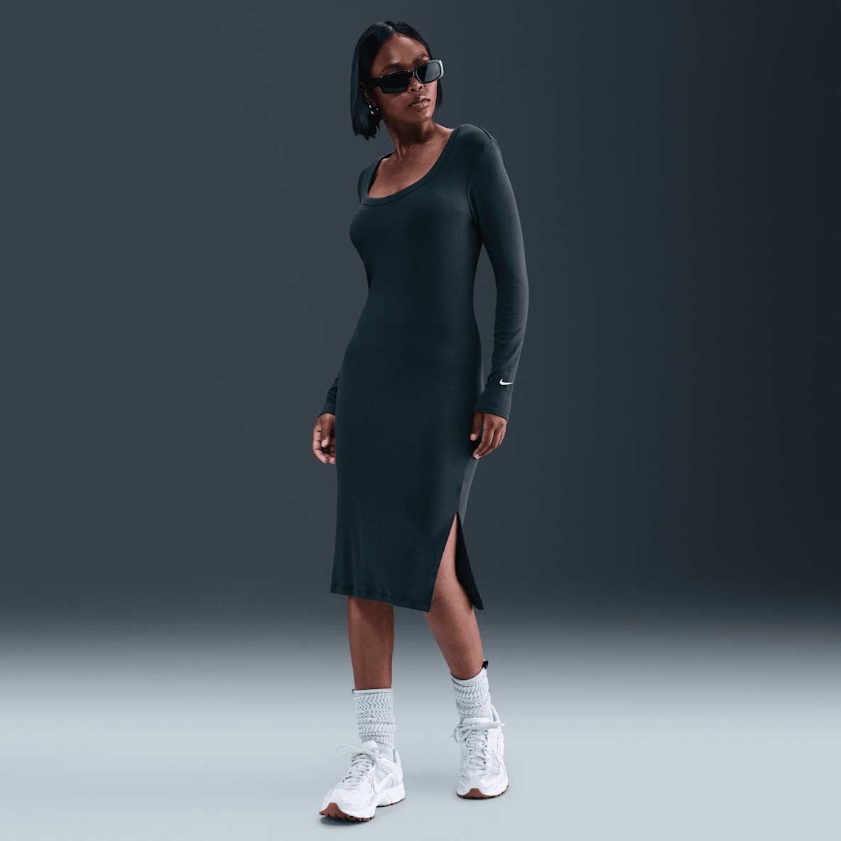 Nike Sportswear Chill Knit Nike Sportswear Chill Knit Vestido ajustado de manga larga de tejido Rib largo mini para mujer
