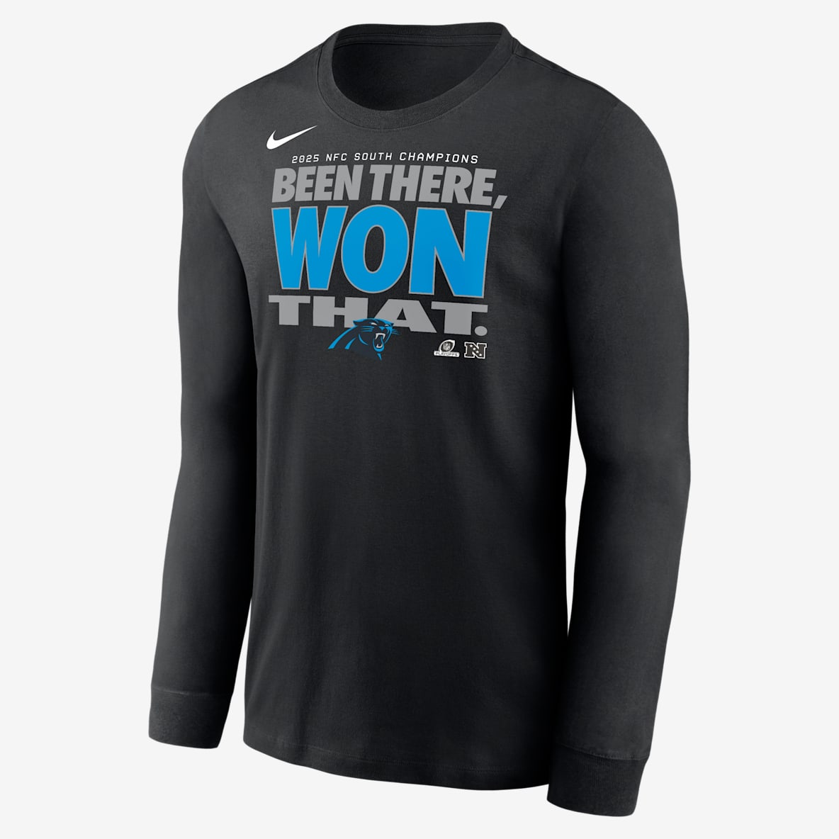 Carolina Panthers 2025 NFC South Champions Trophy Collection Men's Nike NFL Long-Sleeve T-Shirt