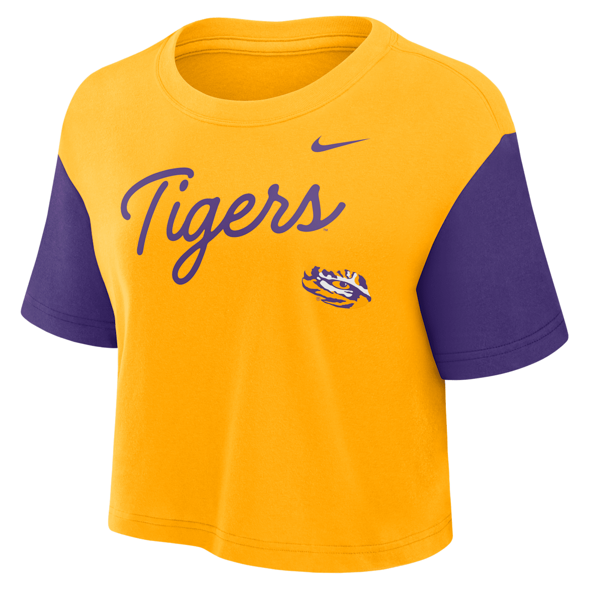 LSU Script Women's Nike Dri-FIT College Cropped T-Shirt