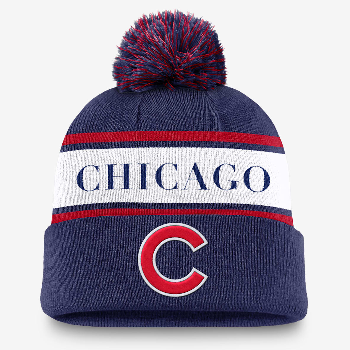 Chicago Cubs Team Stripe Peak Chicago Cubs Team Stripe Peak Men's Nike MLB Cuffed Pom Beanie