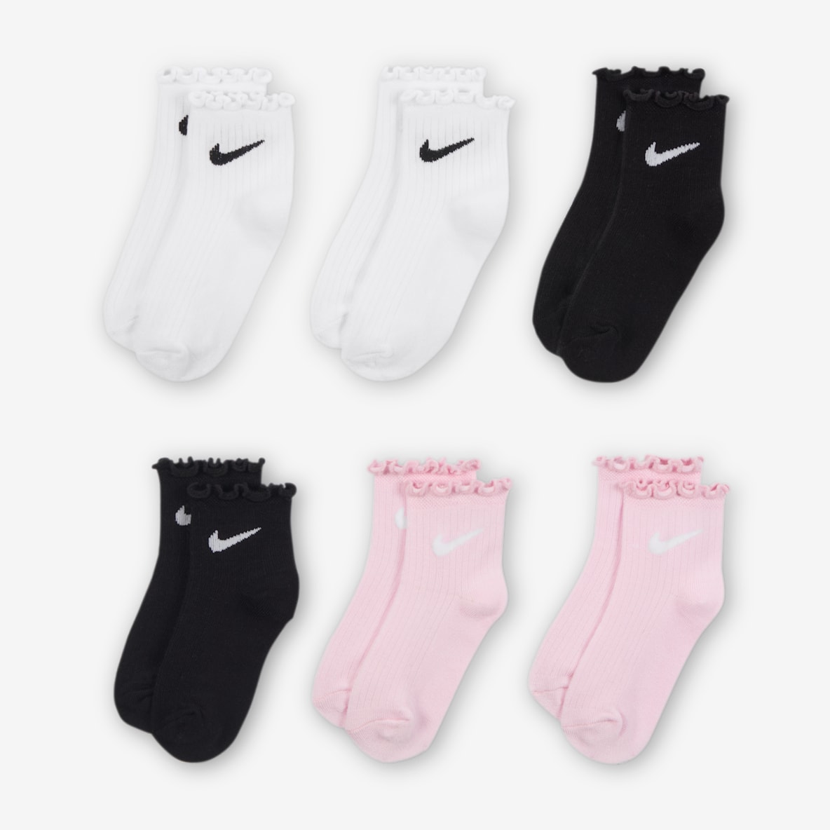 Nike Nike Calcetines al tobillo con ribete tipo lechuga para niños talla pequeña (6 pares)