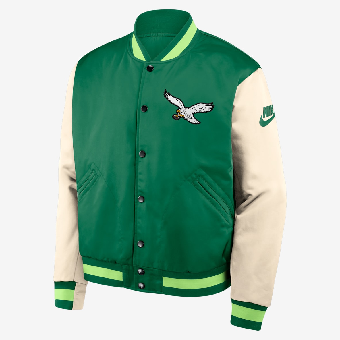 Philadelphia Eagles Rewind Legacy Philadelphia Eagles Rewind Legacy Chamarra bomber Nike de la NFL de cierre a presión de largo completo para hombre