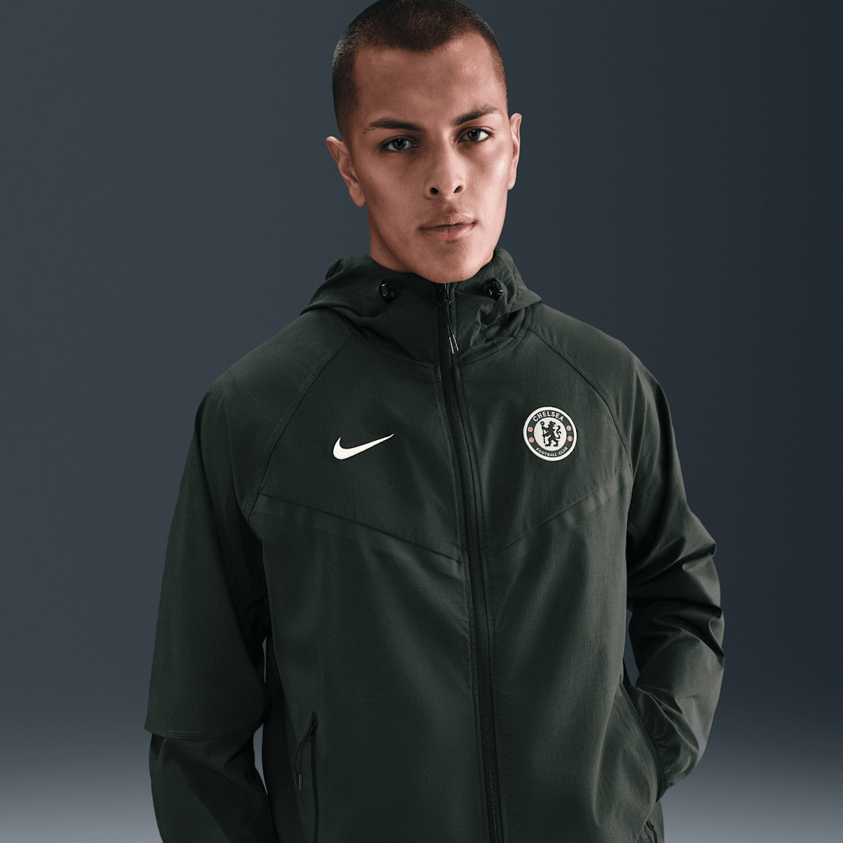 Chelsea F.C. Tech Windrunner Chelsea F.C. Tech Windrunner Men's Nike Football Woven Full-Zip Jacket