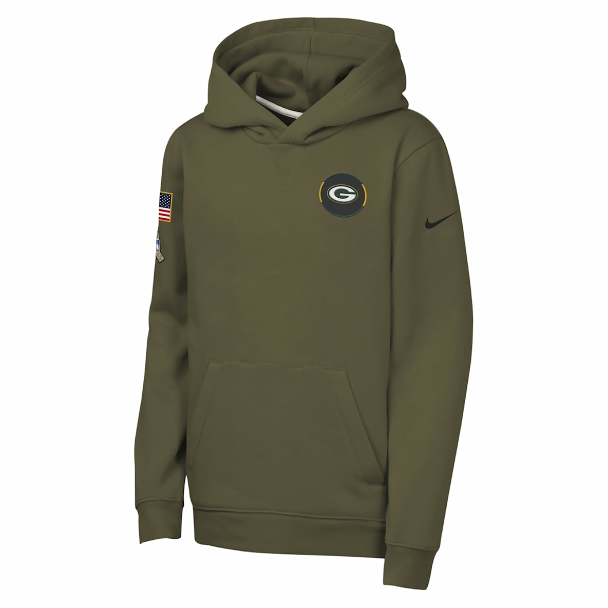 Nike Club Fleece de la NFL de los Green Bay Packers Nike Club Fleece de la NFL de los Green Bay Packers Sudadera con gorro sin cierre "Salute to Service" para niños talla grande