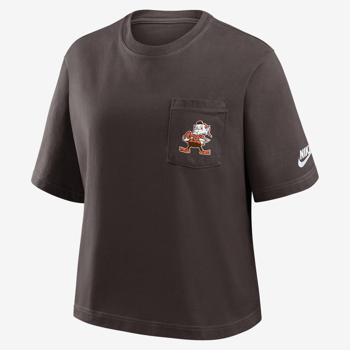 Cleveland Browns Rewind Pocket Boxy Playera Nike de la NFL para mujer