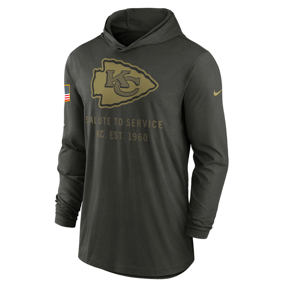 Kansas City Chiefs Salute to Service Sideline Kansas City Chiefs Salute to Service Sideline Men’s Nike Dri-FIT NFL Long-Sleeve Hooded Top