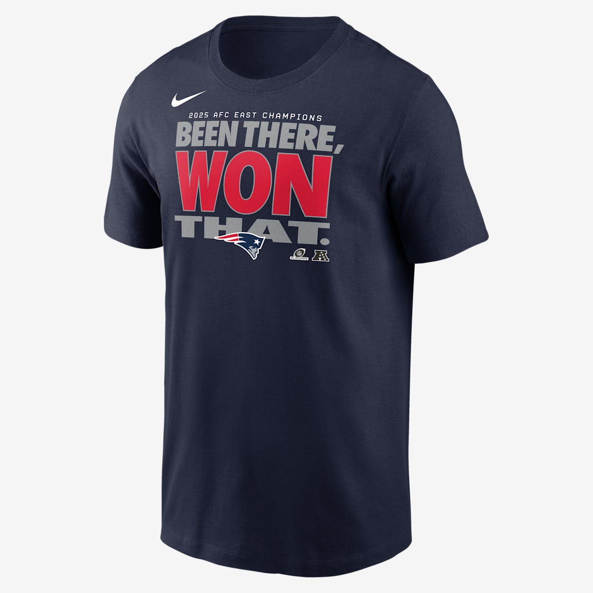 New England Patriots 2025 AFC East Champions Trophy Collection Playera Nike de la NFL para hombre