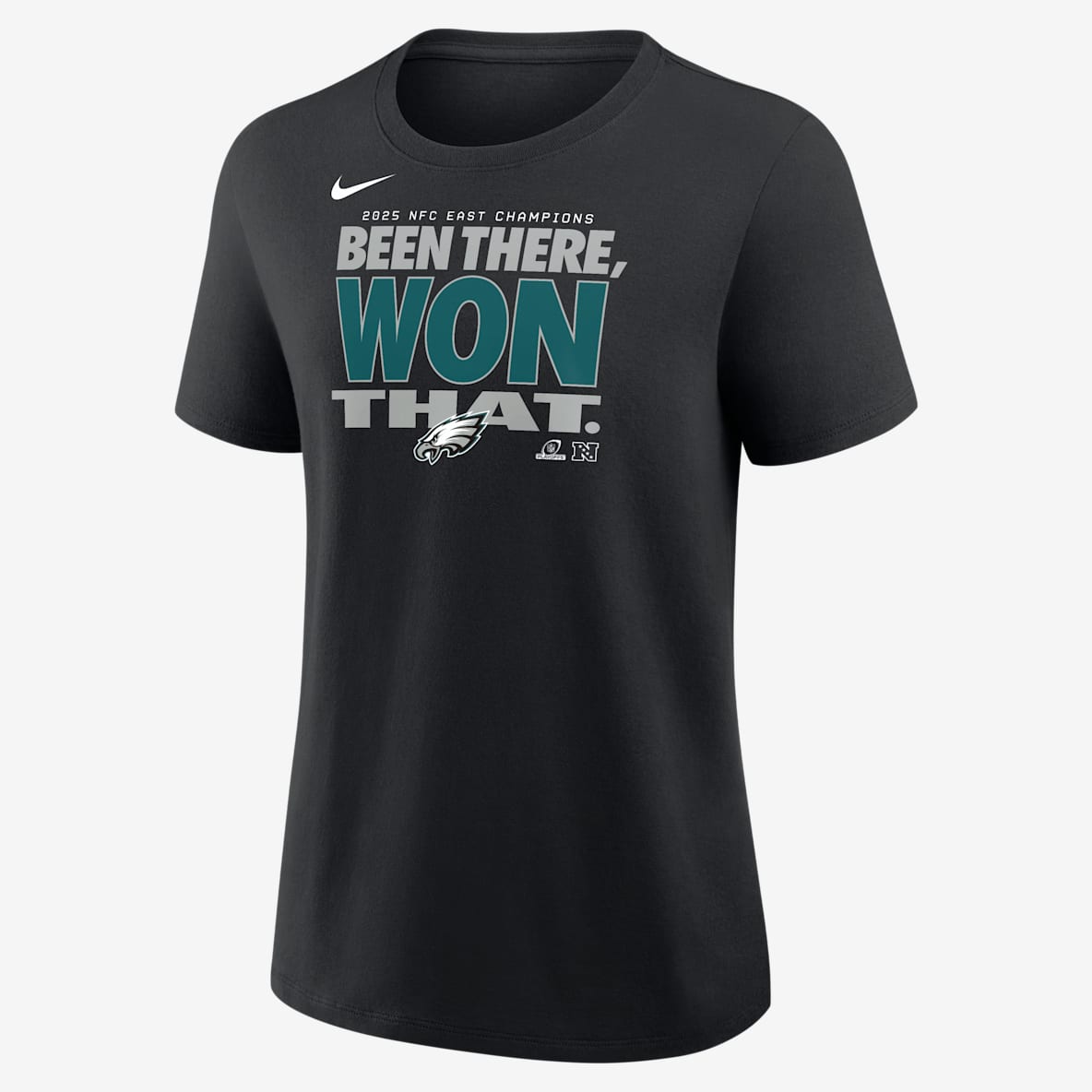Philadelphia Eagles 2025 NFC East Champions Trophy Playera Nike de la NFL para mujer