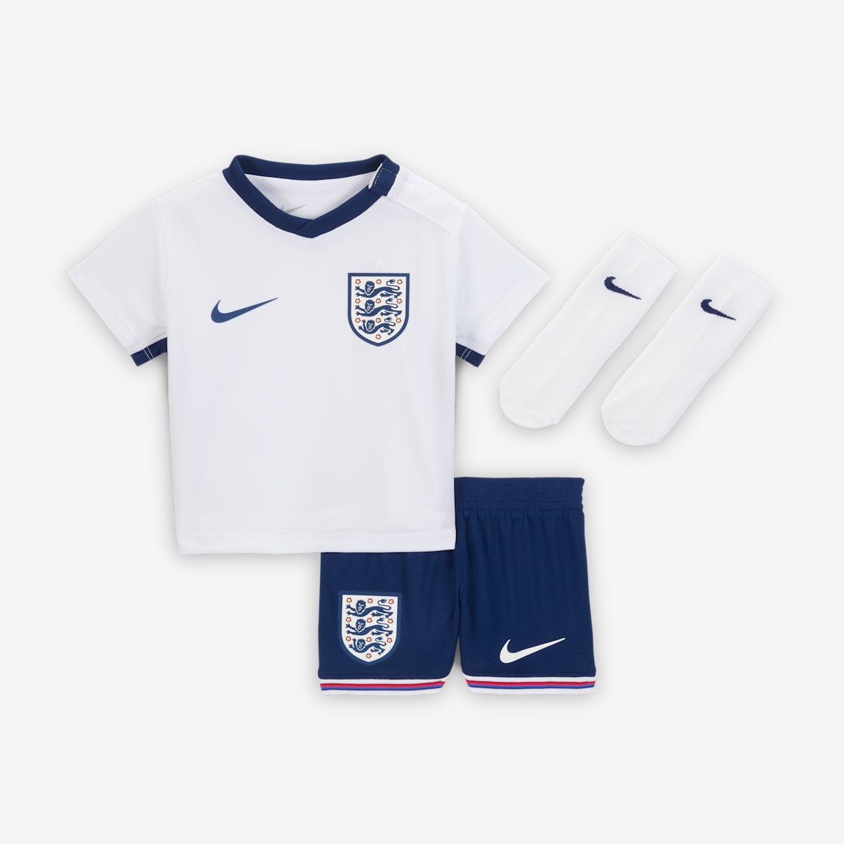 England 2024/25 Stadium Home England 2024/25 Stadium Home Nike Football Replica-sæt i tre dele til babyer/småbørn