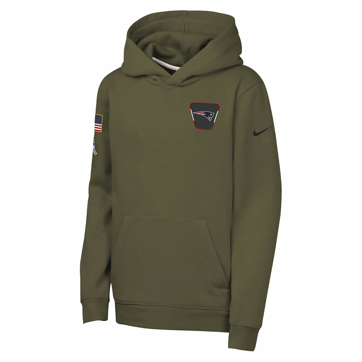 Nike Club Fleece de la NFL de los New England Patriots Nike Club Fleece de la NFL de los New England Patriots Sudadera con gorro sin cierre "Salute to Service" para niños talla grande