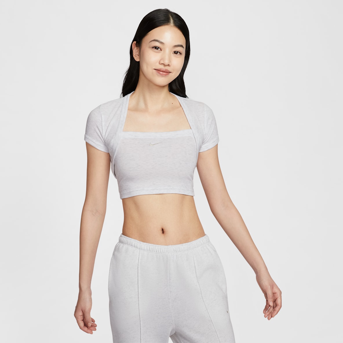 나이키 스포츠웨어 칠 니트 여성 타이트 크롭 미니 골지 투인원 탑