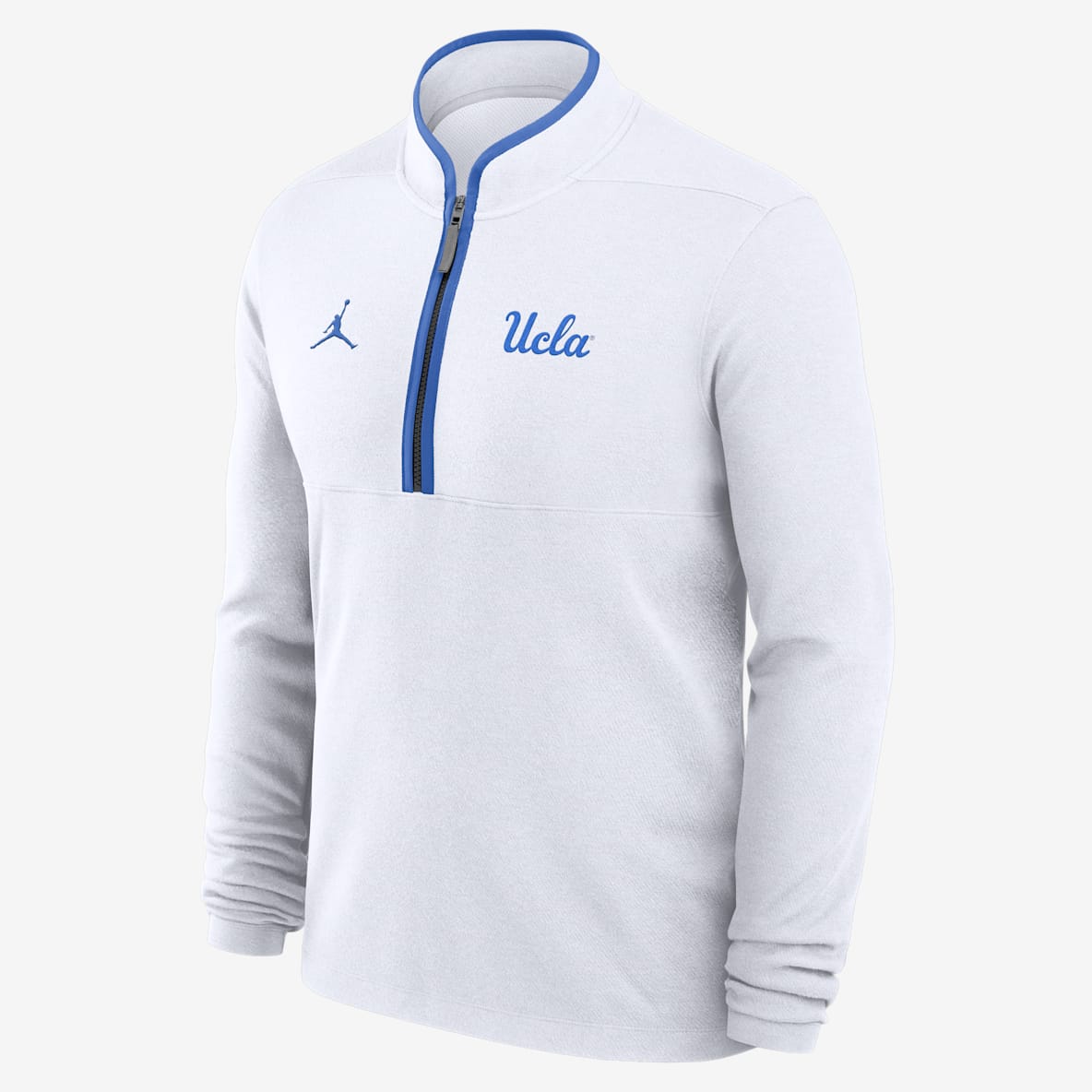 UCLA Victory Playera de manga larga universitaria marca Jordan Dri-FIT de medio cierre para hombre