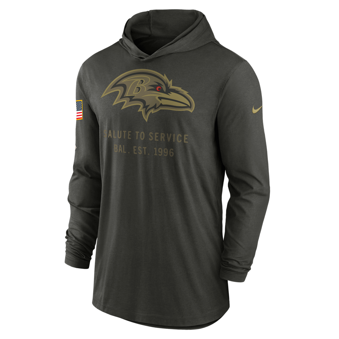 Baltimore Ravens Salute to Service Sideline Baltimore Ravens Salute to Service Sideline Men’s Nike Dri-FIT NFL Long-Sleeve Hooded Top