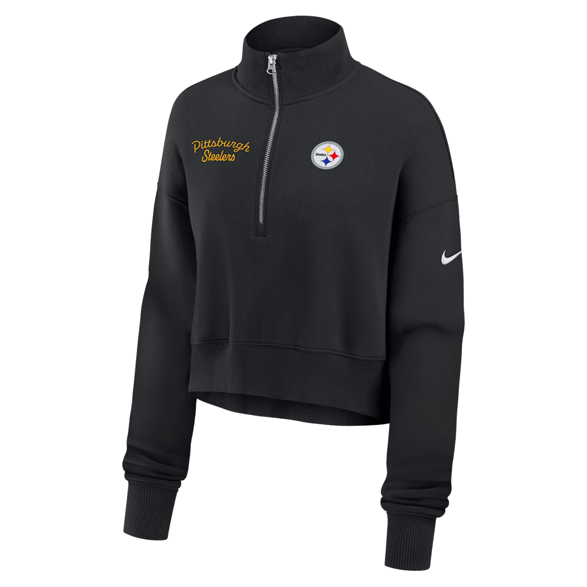 Pittsburgh Steelers Phoenix Pittsburgh Steelers Phoenix Sudadera de cuello redondo Nike de la NFL cropped con cierre de 1/4 para mujer